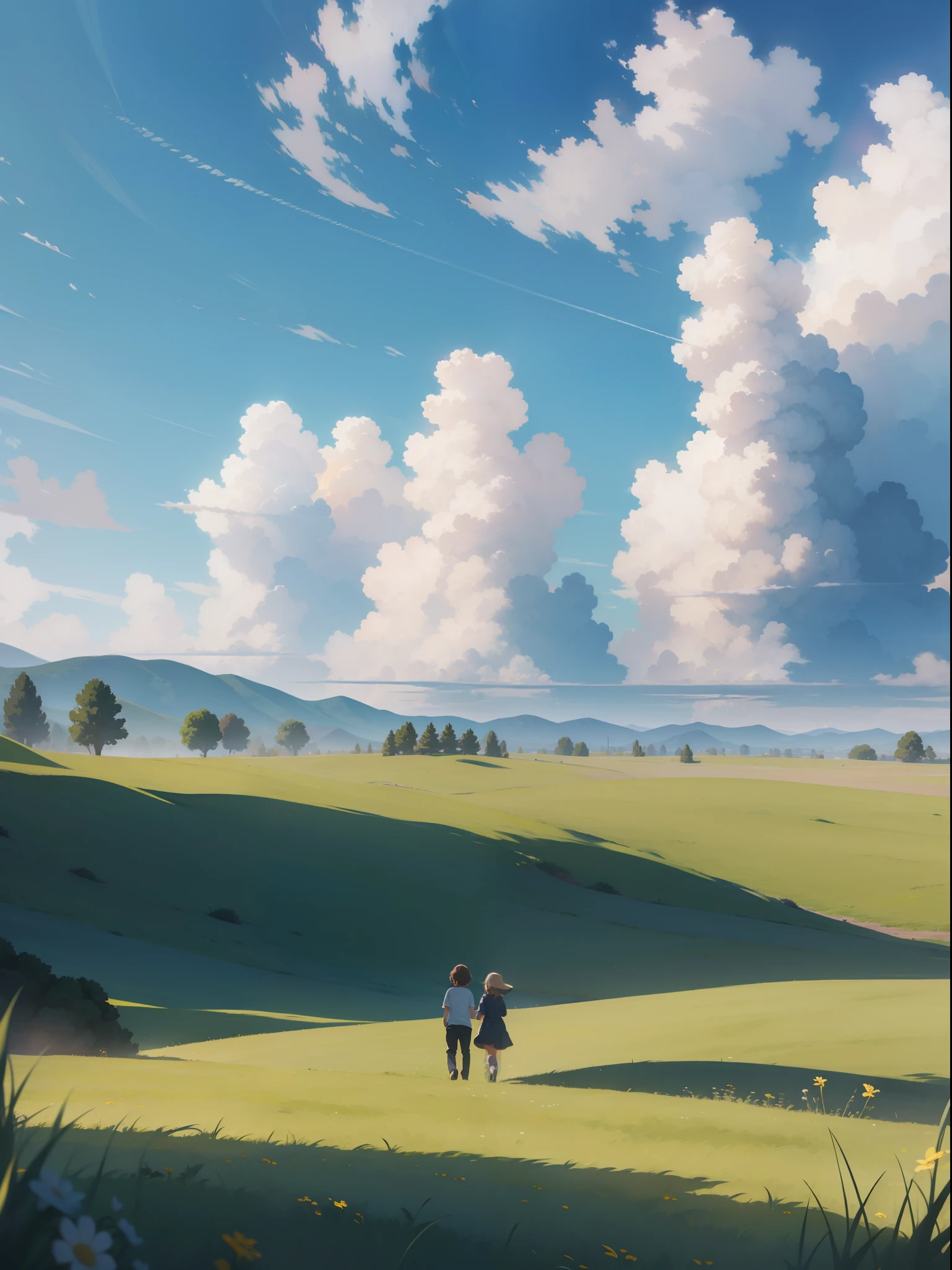 The vast sky, the vast grassland, the moving visual effects, the colorful natural light, the middle of the meadow