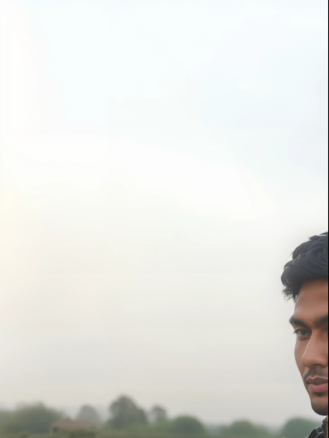 there is a man standing next to a motorcycle in a field, without helmet, taken with sony alpha 9, very very low quality picture, around 1 9 years old, indian, in front of a forest background, a photo of a man, young commoner, full body picture, standing in road, very accurate photo, vastayan, ayan nag, photo of a man