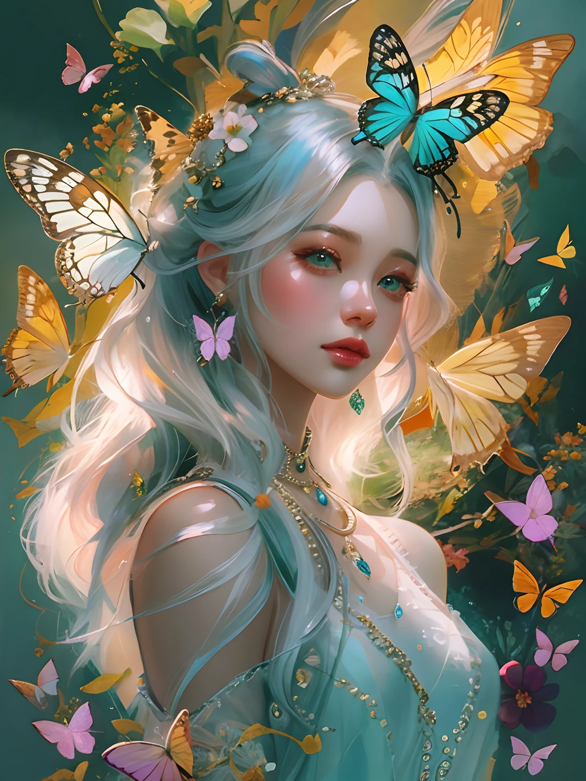 painting of a woman with a butterfly in her hair, stunning digital illustration, Beautiful digital illustration, Beautiful digital artwork, Exquisite digital illustration, lois van rossdraws, Deviantart ArtStation CGSCOSIETY, Ross Tran 8 K, gorgeous digital art, beautiful gorgeous digital art, Gorgeous digital painting, Beautiful art UHD 4 K, A beautiful artwork illustration, Rosla 1. 0
