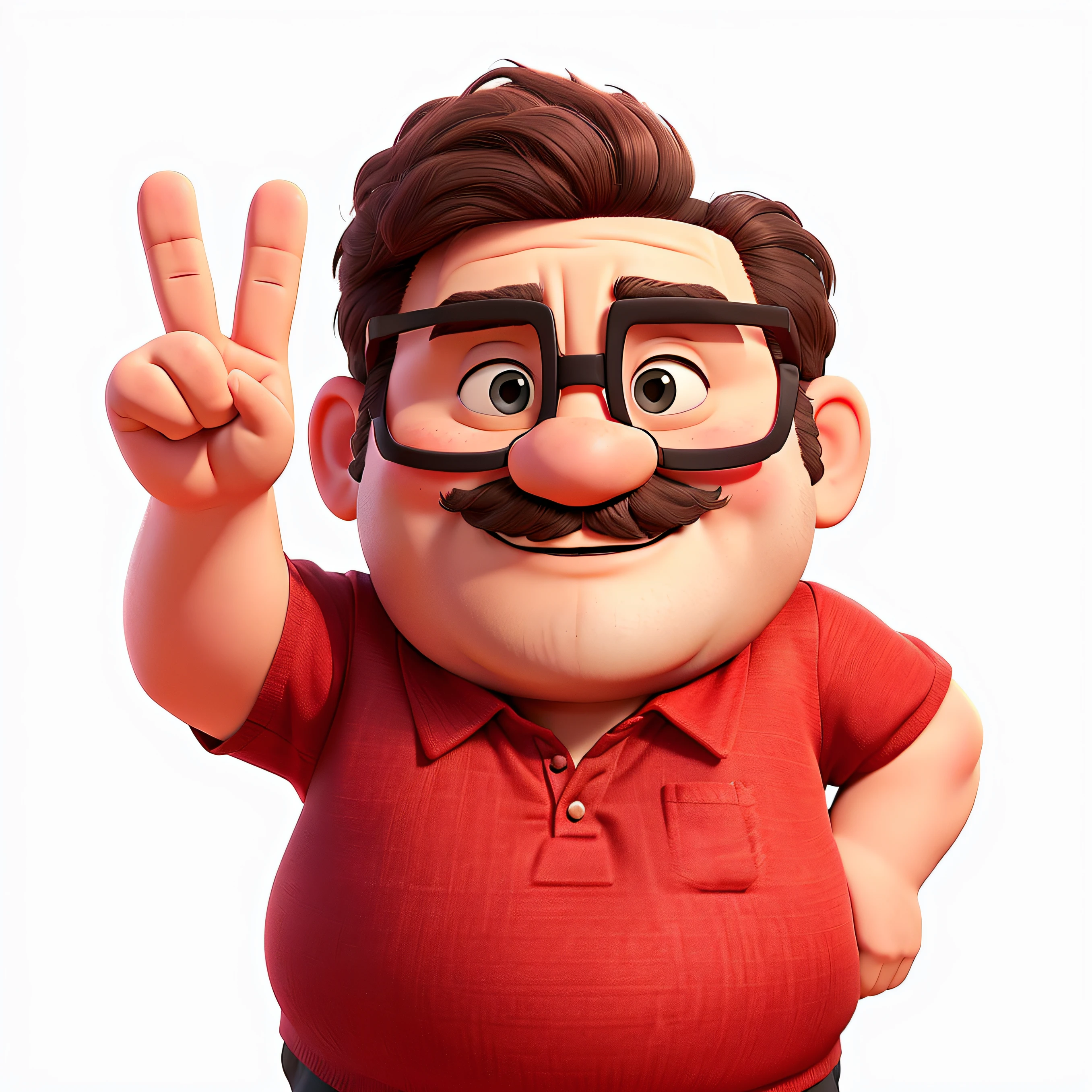 A chubby wise man with a mustache, with his arm raised, making a victory sign with his right hand, crowd with red shirts in the background and shouts of ''It's 12'', high quality