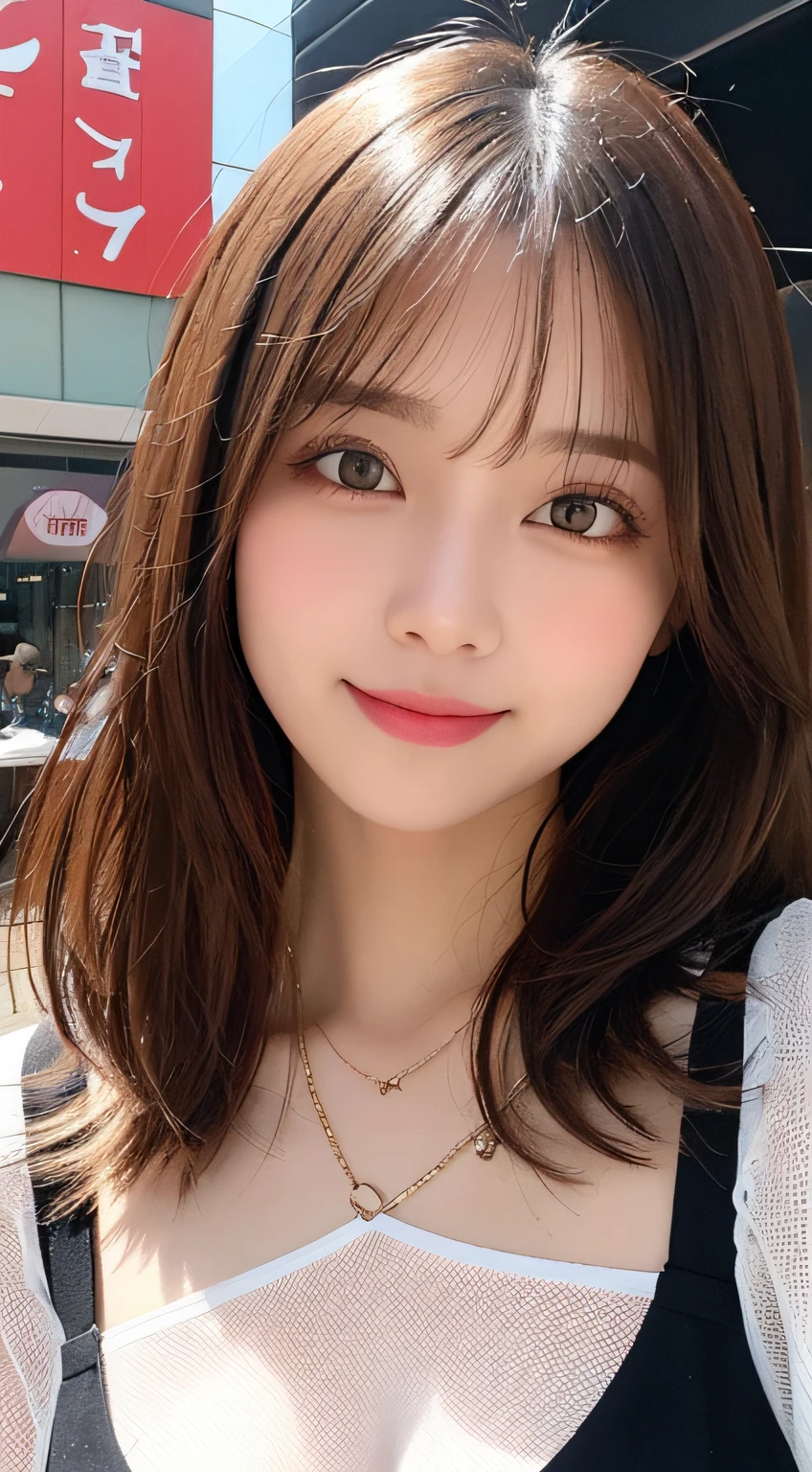 masutepiece, Best Quality, Illustration, Ultra-detailed, finely detail, hight resolution, 8K Wallpaper, Perfect dynamic composition, Beautiful detailed eyes, Women's Fashion Summer,Medium Hair,Small breasts natural color lip, Bold sexy poses,Smile,Harajuku、20 years girl、Cute、Sexy shot looking at camera