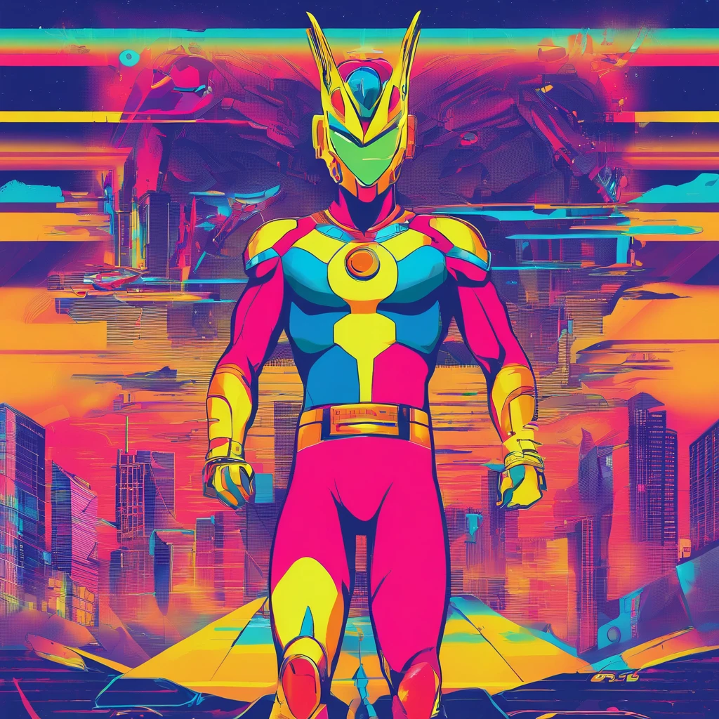 [ Amazing | astounding | delicated ] [Visually inspect the audience]Ultraman&#39;s character statue ， （Best quality， tmasterpiece）， 1人， looking at viewert， face guard ， City smoke background， upper part of body， Contemporary，Ultraman Tiga clothing。[dot paper effect]