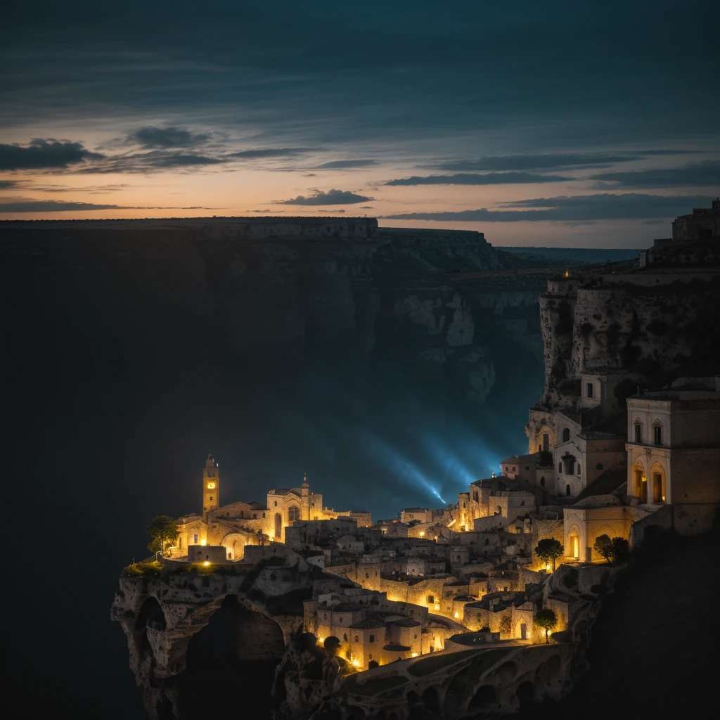 (An intricate minitown Matera landscape trapped in a bottle), atmospheric oliva lighting, on the table, 4k UHD, dark vibes, hyper detailed, vibrant colours blue sky background, epic composition, octane render, sharp focus, high resolution isometric, closeup view.