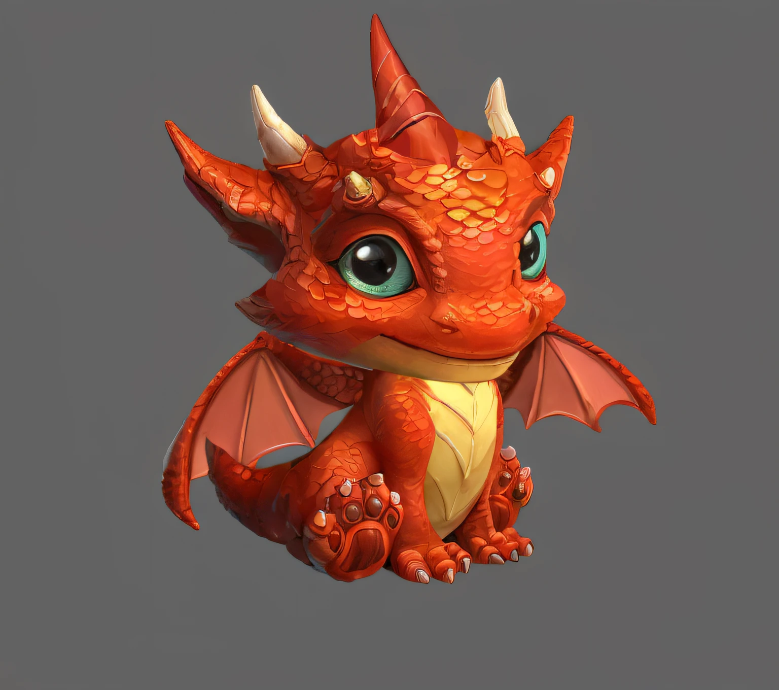 There is a red dragon,Angular,Yellow body, cute little dragon, newly hatched dragon, Soft and delicate dragon-like characteristics, Stylized 3D rendering, Cute 3d rendering, Cute and detailed digital art, highly detailed character, lovely digital painting, a red dragon, red dragon, Red realistic 3D rendering, Anthropomorphic dragons, Detailed and colorful