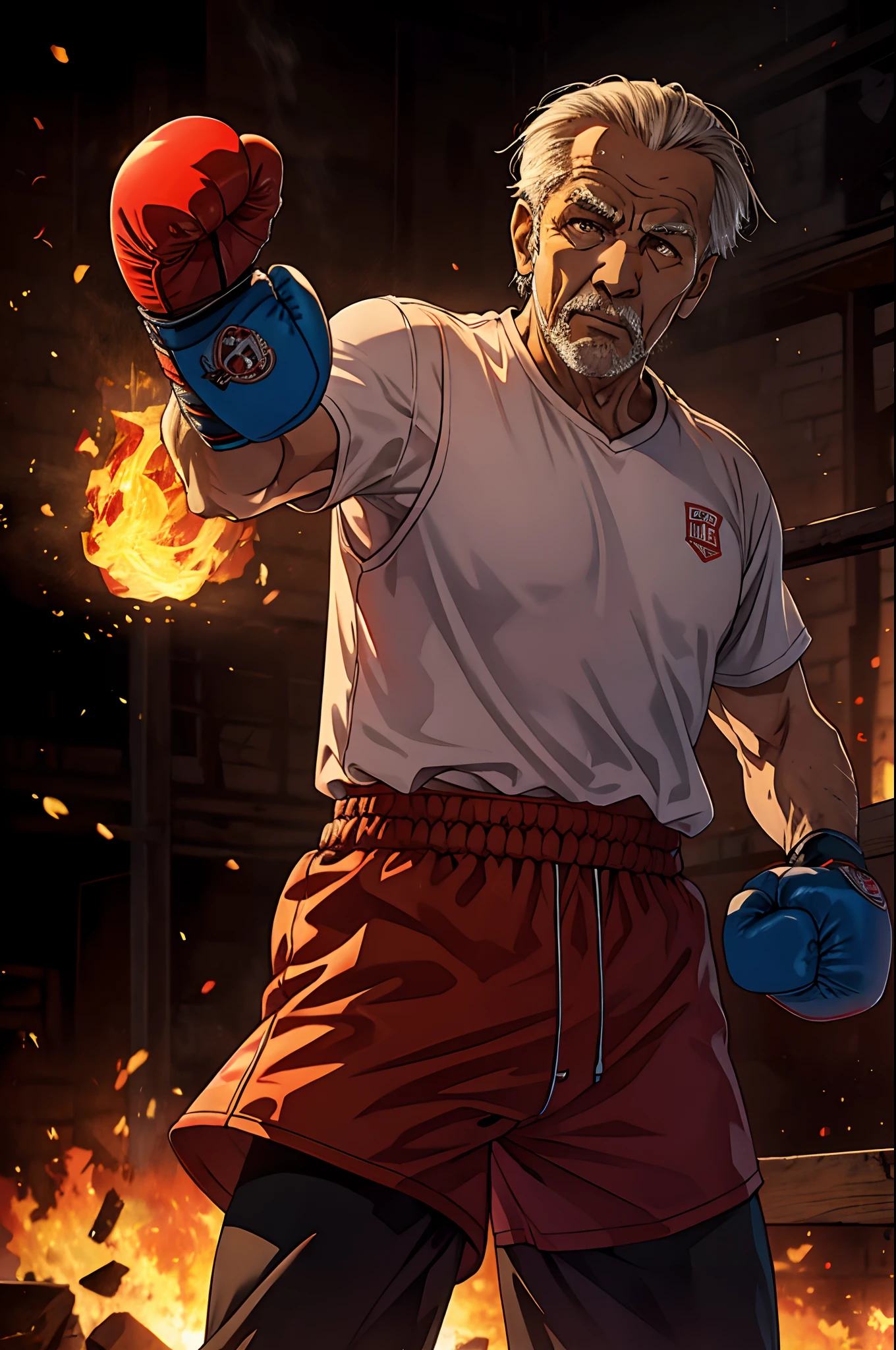 old man boxing gloves  fire effects