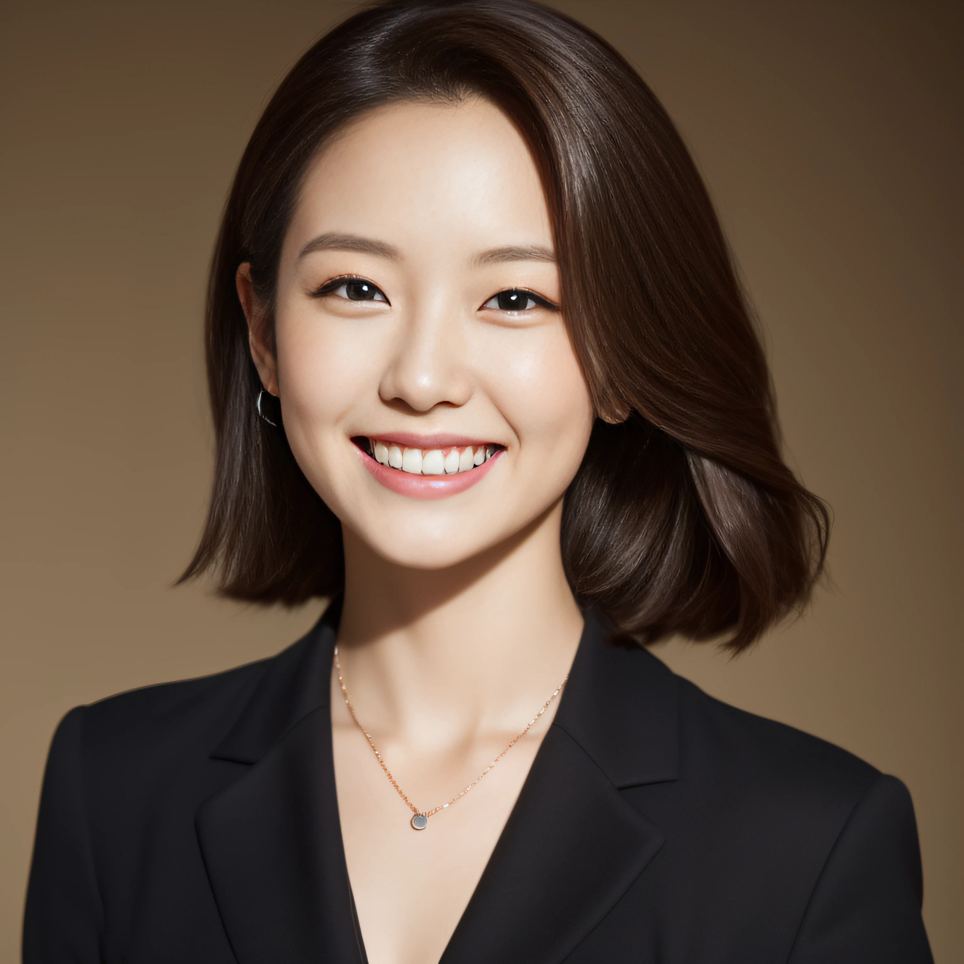 The face is a hostess、Wearing a business jacket、Sexy face、hiquality、A hyper-realistic、healthy、Smiling expression、Slender perfect figure、Japan beauties、beautidful eyes、face perfect、Beautiful skin、Plain background、a necklace、piercings