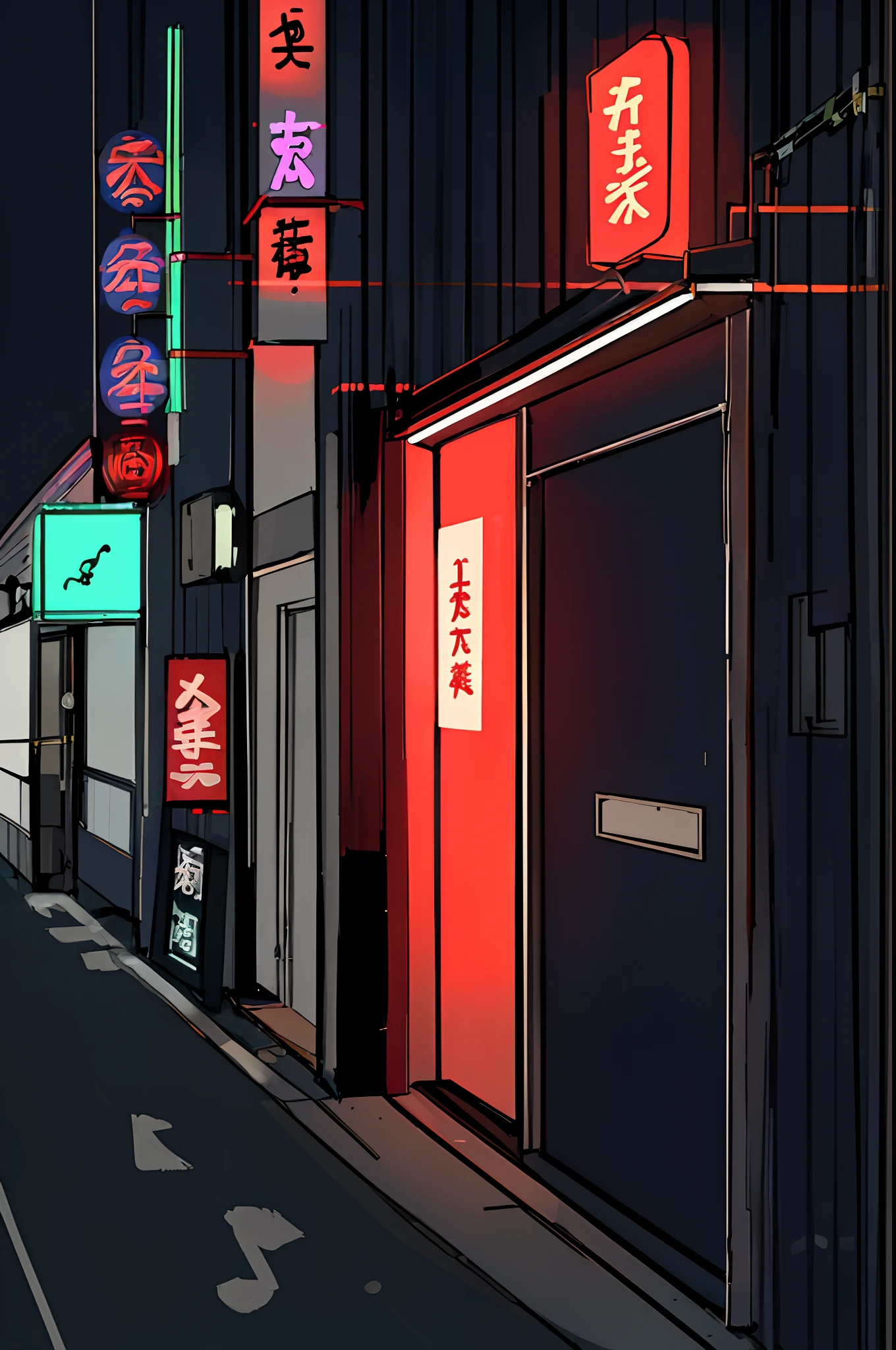 neon sign on the door of the building, Japanese neon signs, absurdres, high res, 8K, ultrasharp, masterpiece