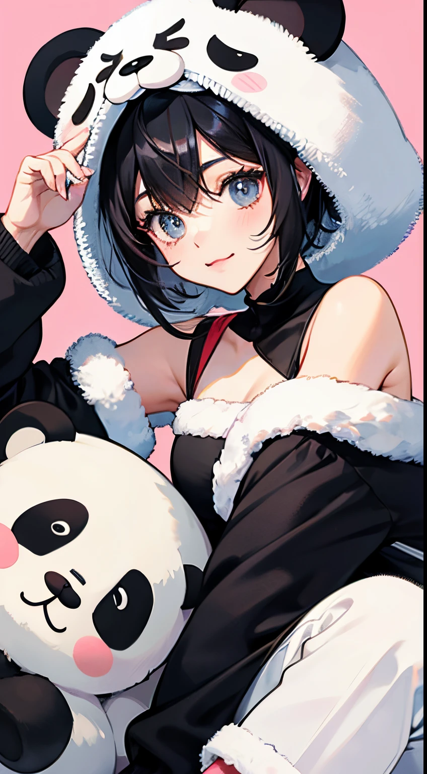 1girl,anime、A ********** wearing a panda costume、Cute pose