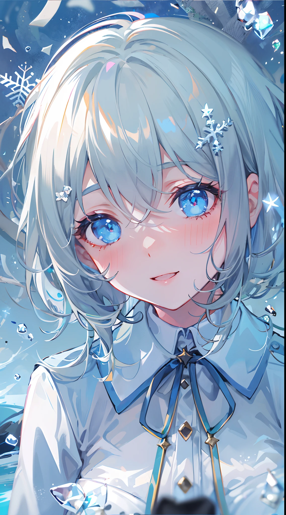 ((top-quality)), ((masterpiece)), ((ultra-detailliert)), (Extremely delicate and beautiful), girl with, 独奏, cold attitude,((Black jacket)),She is very(relax)with the(Settled down)Looks,A dark-haired, depth of fields,Evil smile,Bubble, under the water, Air bubble,bright light blue eyes,inner color with bright gray hair and light blue tips,,,,,,,,,,Cold background,Bob Hair - Linear Art, shortpants、knee high socks、White uniform like school uniform、Light blue ribbon ties、Clothes are sheer、Hands in pockets、Bright eyes like sapphire,Fronllesse Blue, A small blue light was floating、Upper Eyes、glass shards、Snowflake eyes、fantastic eyes