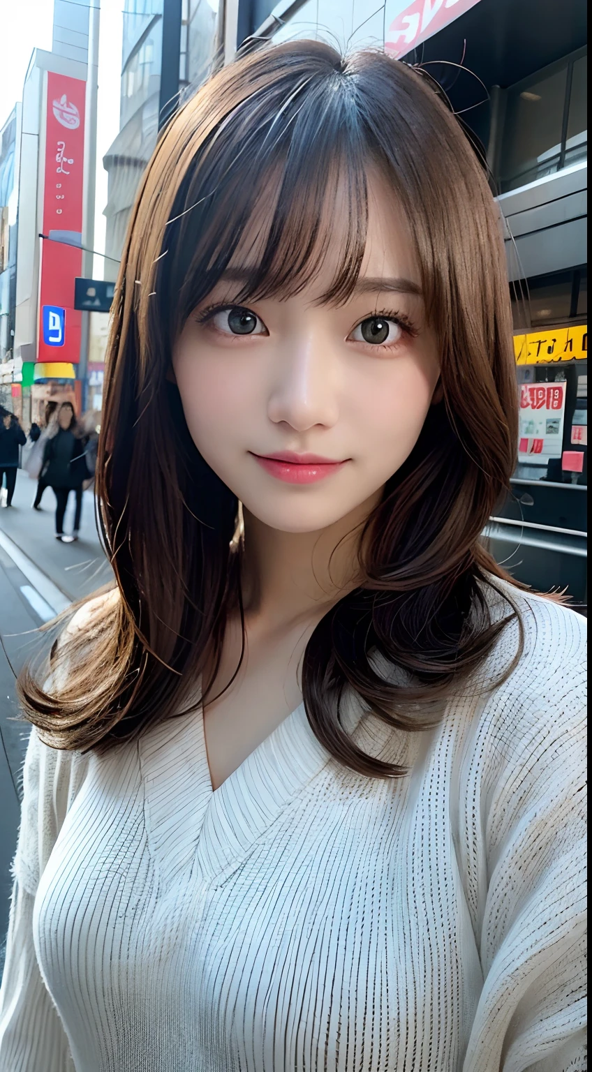 masutepiece, Best Quality, Illustration, Ultra-detailed, finely detail, hight resolution, 8K Wallpaper, Perfect dynamic composition, Beautiful detailed eyes, Women's Fashion Winterwear,small tits,Natural Color Lip, Random Gravure Pose,Harajuku、20 years girl、Cute、The subject is looking at the camera.,Slender body,Slender face,Raw photo,ssmile