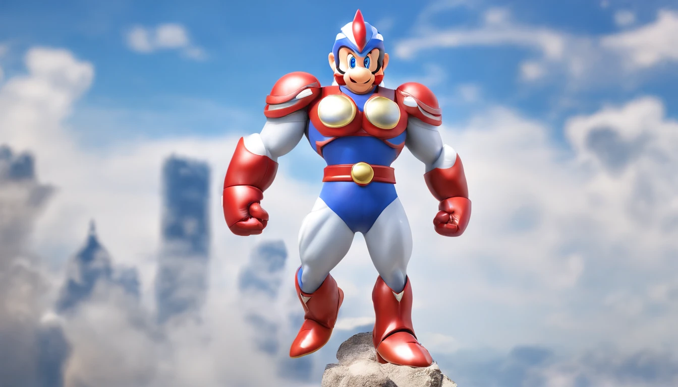 [ Amazing | astounding | delicated ] [Visually inspect the audience]Ultraman&#39;s character statue ， （Best quality， tmasterpiece）， 1人， looking at viewert， face guard ， City smoke background， upper part of body， Contemporary，Ultraman Tiga clothing。[dot paper effect]