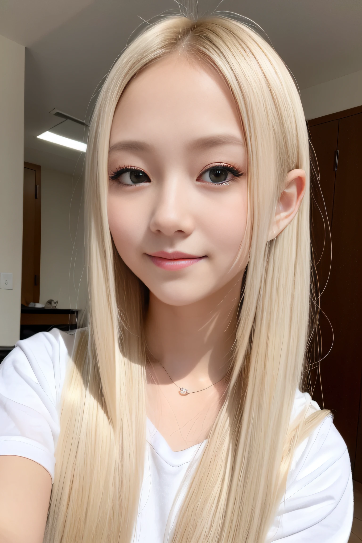 bright expression、Young shiny shiny white shiny skin、Best Looks、shiny light hair、a small face、cute 18yo girl