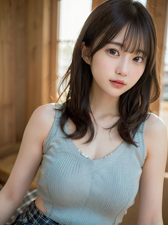 portrait of a japanese ,(Best Quality,4K,8K,hight resolution,masutepiece:1.2),Ultra-detailed,(Realistic,Photorealistic,Photorealsitic:1.37),cute-style,dian,Dribbling High Detail 8K,Studio Lighting - V 6, Random cute pleated skirt,random cute swimsuit, Random Faces, Random curly hair, bangss, bare-legged