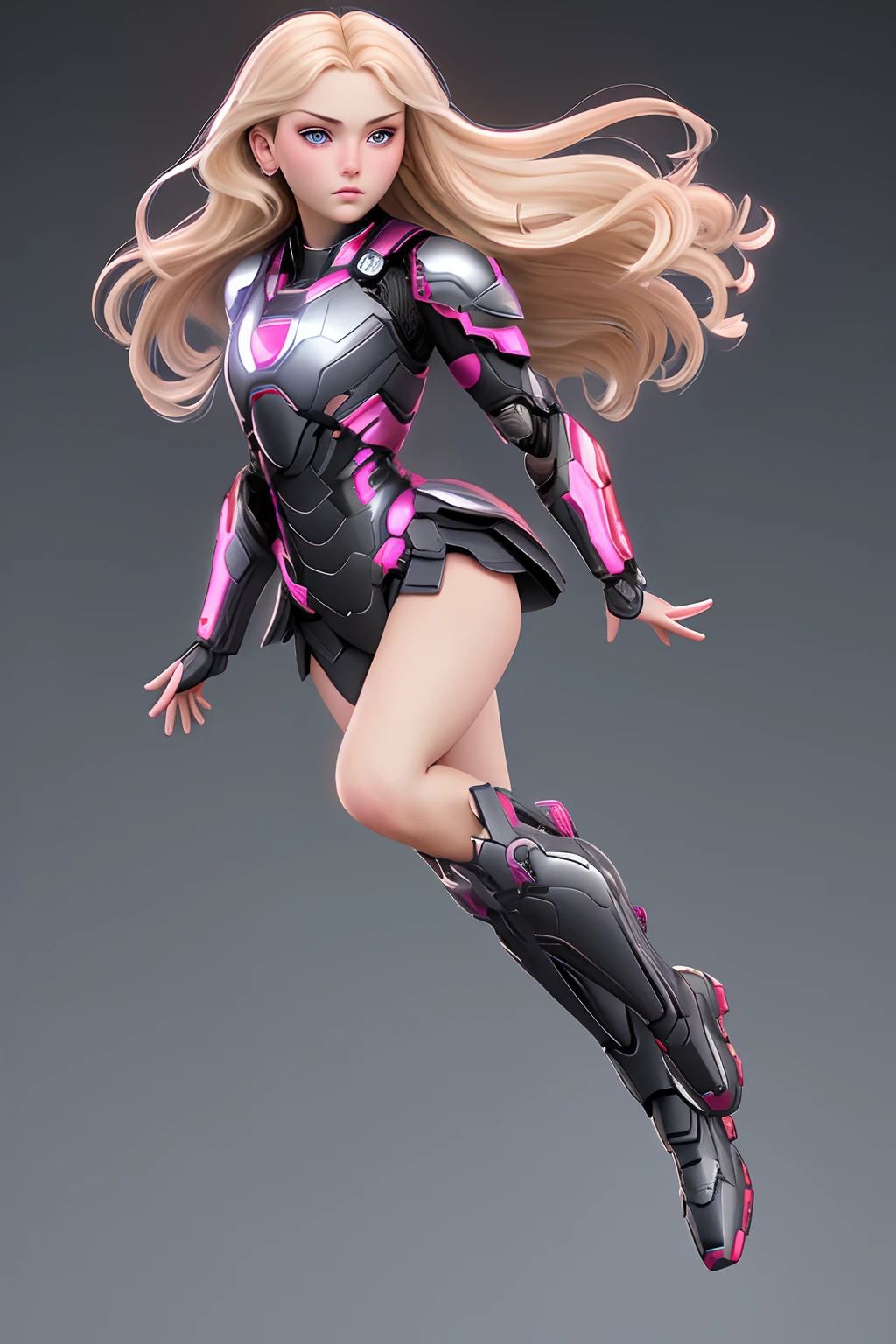 close up 1girl in, ager, Solo, Aesthetic artwork, blond, straight blonde hair, super long blonde hair, light blue eyes, some small freckles, pale skin, A-cup, small breasts, runners body, (thin hips, thin waist: 1.25), detailed skin, surprised face, , (action shot, falling:1.3), arched back, side profile, wearing dark black & pink Iron man armor, battle angel, (full body: 1.1), 24mm, 4k textures, soft cinematic light, RAW intricate, elegant, highly detailed, sharp focus, ((((cinematic look)))), soothing tones, insane details, intricate details, hyperdetailed, low contrast, soft cinematic light, dim colors, exposure blend, hdr, faded