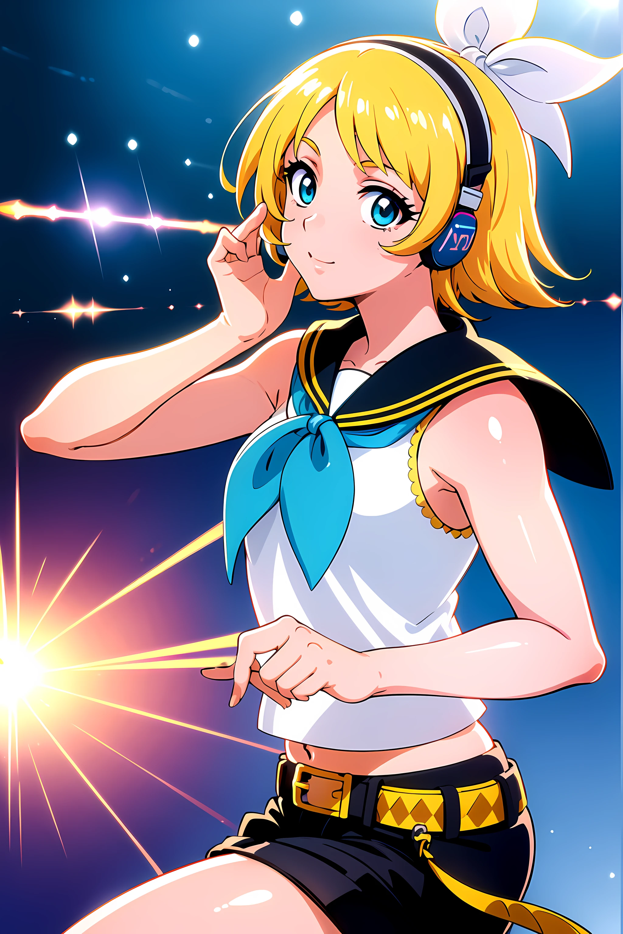 (top-quality:1.3), (masterpiece:1.4),(Anatomically correct), (Full limbs),(complete fingers),(Precise fingertips), (Fine details),(8K),(Photorealista),(90s Anime,9 0 s anime,9 0 s anime style,anime cels,cel shaded anime),
Solo:1.25,(kagamine_Rin),Green eyes,Cute little girl s,Shorthair,White hair ribbon,hair clips,headphones,a blond,a sailor suit,Black shorts,a belt,Yellow neckerchief,Sleeveless,ssmile,High school students,Older sister,white backgrounid,
(top-quality:1.3), (masterpiece:1.4),(Anatomically correct), (Full limbs),(complete fingers),(Precise fingertips), (Fine details),(8K),(Photorealista),(90s Anime,9 0 s anime,9 0 s anime style,anime cels,cel shaded anime), (kagamine_Rin),Green eyes,Cute little girl s,Shorthair,White hair ribbon,hair clips,headphones,a blond,a sailor suit,Black shorts,a belt,Yellow neckerchief,Sleeveless,ssmile,High school students,Older sister,white backgrounid, eyes focus,(Masterfully crafted Glow,Sky Blue Lens Flare:1.7), (Cinematic background), Hyper-detailing, (delicate detail), (intricate detailes), octane renderings, nffsw, (Hyper-detailing:1.15), (softlight:1.2), 1girl in, beautiful a girl, ultradetailed eyes, Mature, Plump, A thick, Rainbow Paint Drop,(super model:1.3), Paint Teardrop, Woman made up of paint, entirely paint, Splat, Splash, Indoors,(Bioluminescent hair:1.1),(radiant eyes),((make - up)),(Cinematic Masterpiece),intensely,Powerful,splashes of colour absolutely eye-catching,(Cinematic headlight),((coustics)),dynamic ungle,beautiful detailed brilliance,Ambient Occlusion,ambient lights,ray trace reflection,(The best lighting、extremely delicate and beautiful),((ciinematic light)),