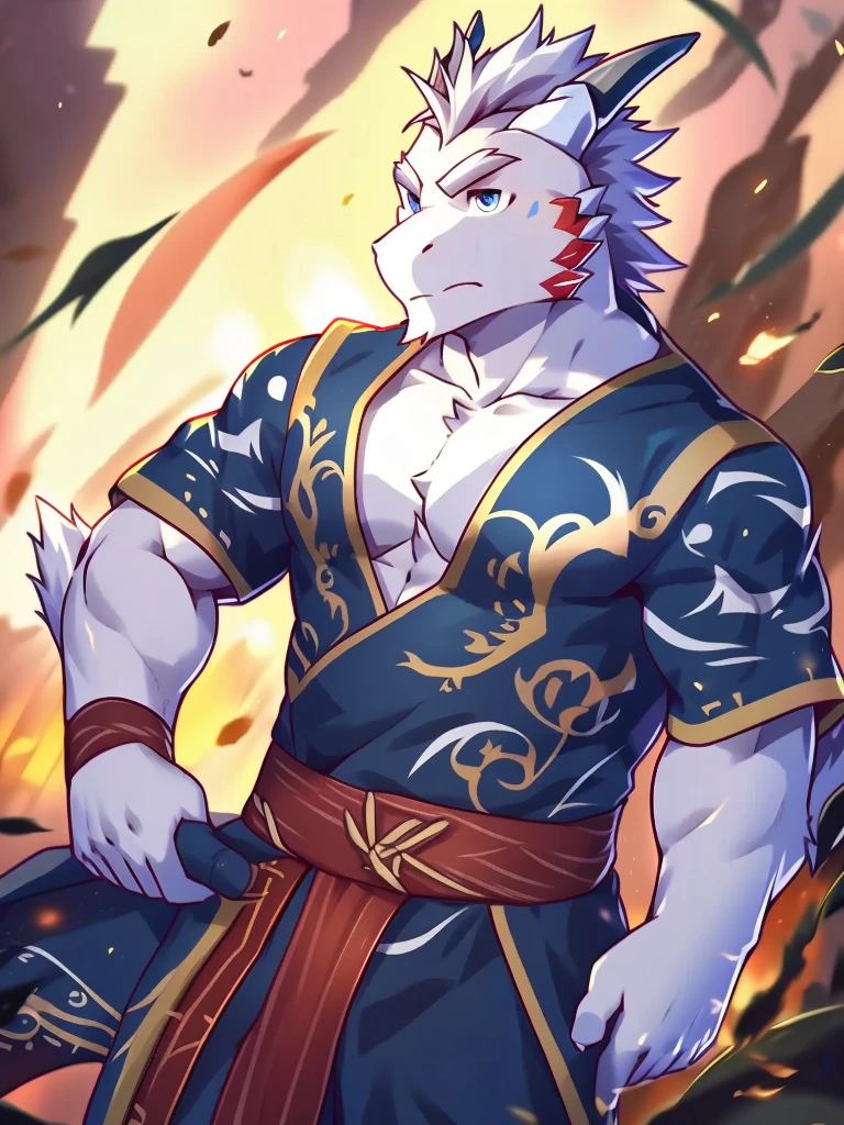 author：Zixiong, (1 boy), Alone, male people, (White Dragon), Wearing black antique Hanfu, Hot body, Muscle tissue, Tough guy, only, sexy for, Handsome boy, AS-Adult, (Detailed blue eyes), ; (tmasterpiece, A high resolution, Best quality), 8K，ancient wind，25 age old，Uncles