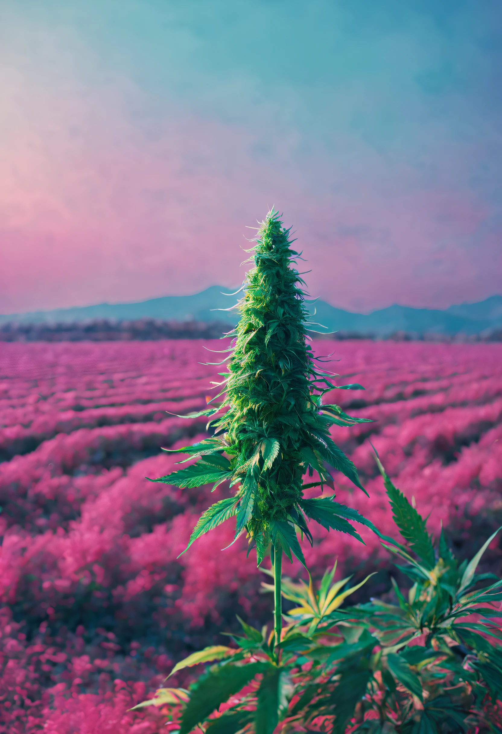 Huge purple cannabis plantation with armed guards