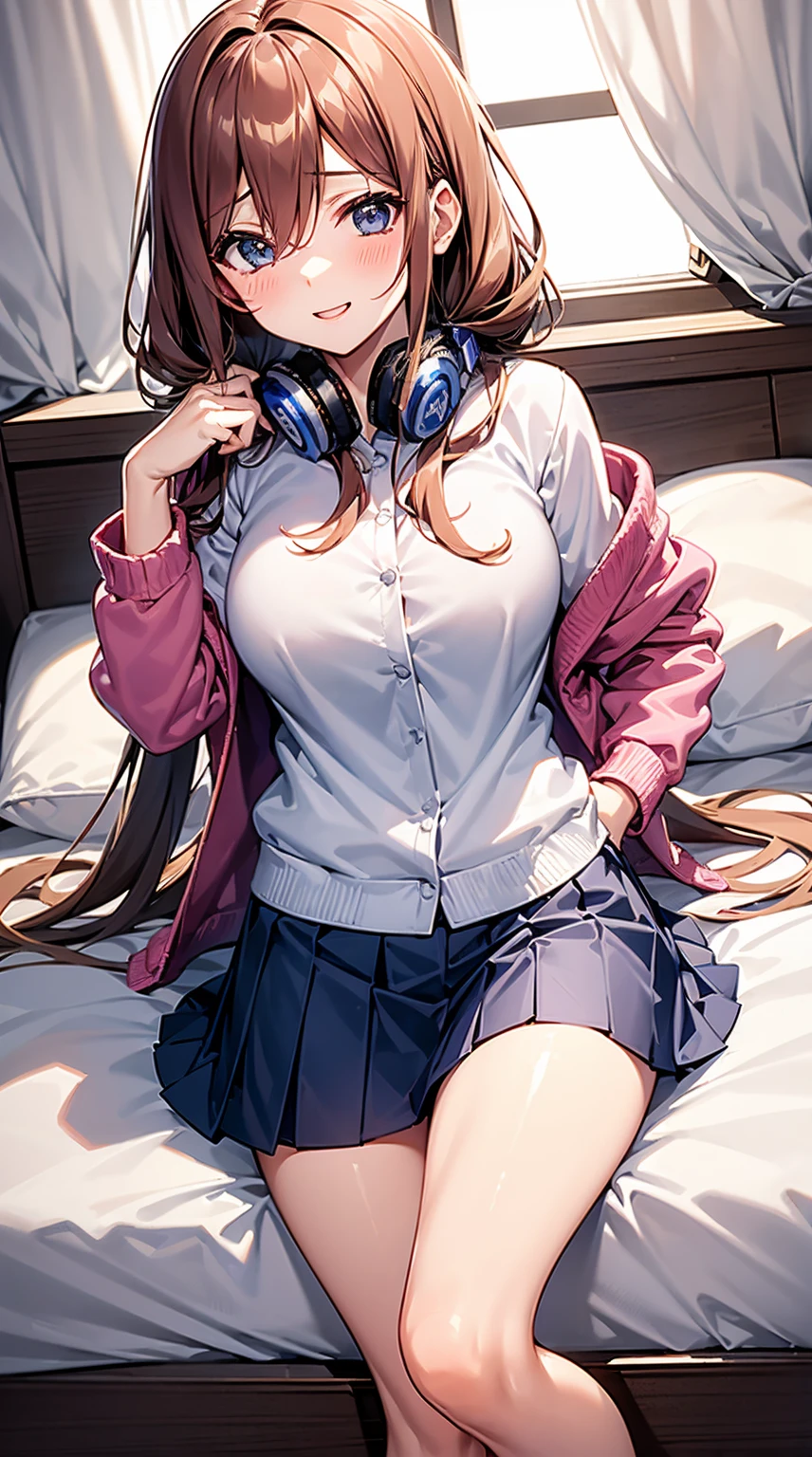 Miku Nakano+++、Chest+++ 1girl in, 独奏,18year old ((high-level image quality)) (Slim body) 18year old High school students (Wearing school uniform,a miniskirt)+++ Bright sunshine thighs thighs thighs thighs++ on the beds White underwear large full breasts tight outfit Tight clothes reluctant resist Bound Crying face disheveled clothes dishevled hair Get