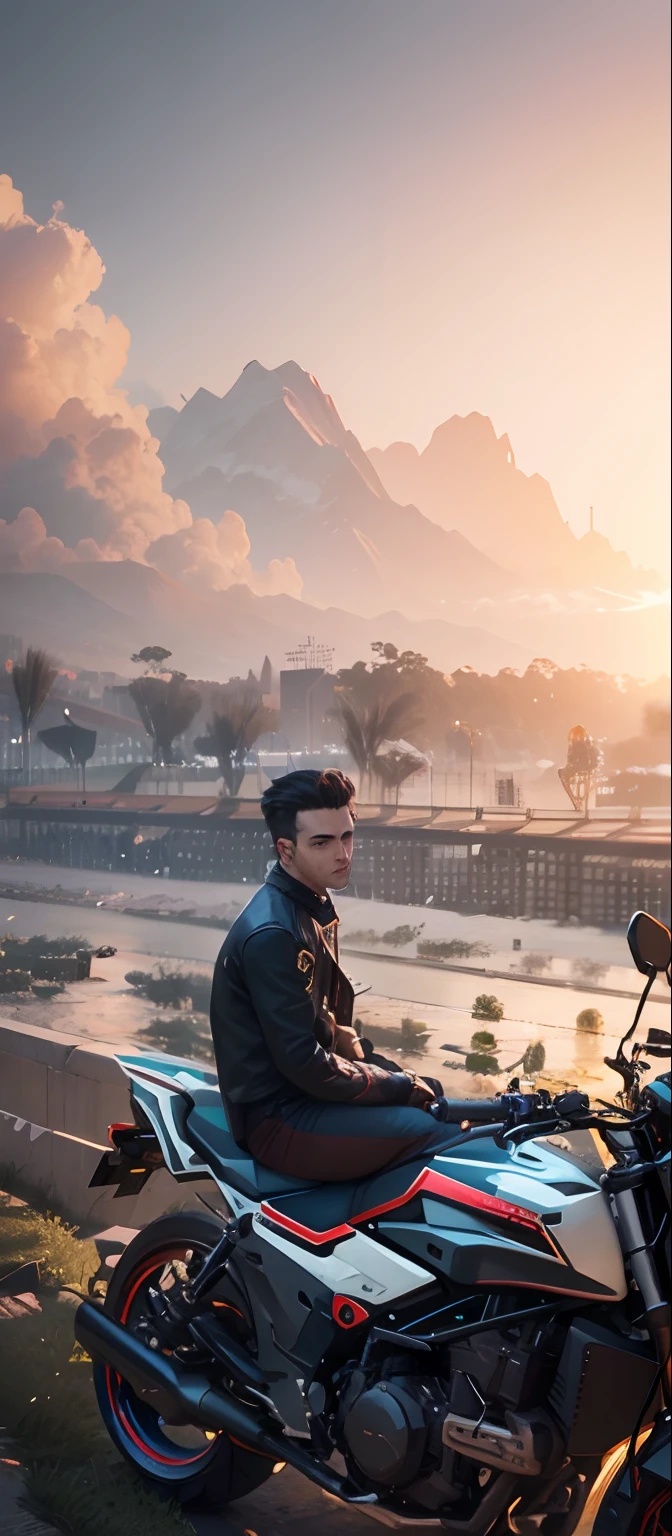 Change background cyberpunk handsome boy realistic face. Change bike 8k realistic
