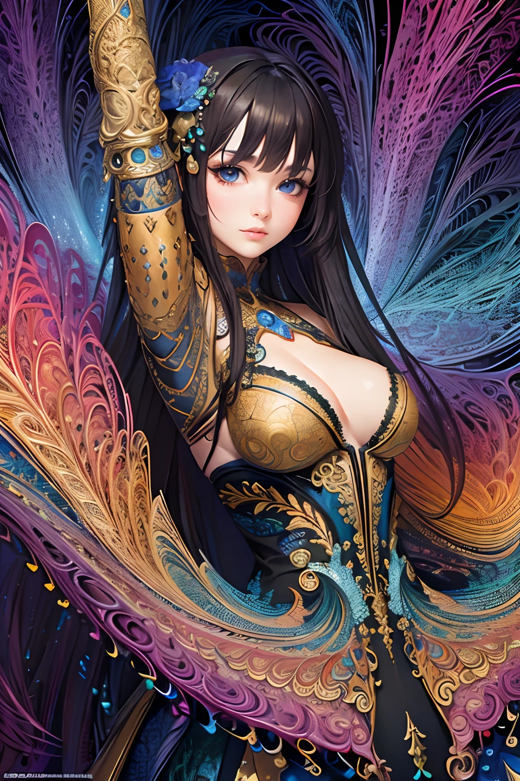 (masterpiece, top quality, best quality, official art, beautiful and aesthetic:1.2), (1girl), extreme detailed,(fractal art:1.3),colorful,highest detailed