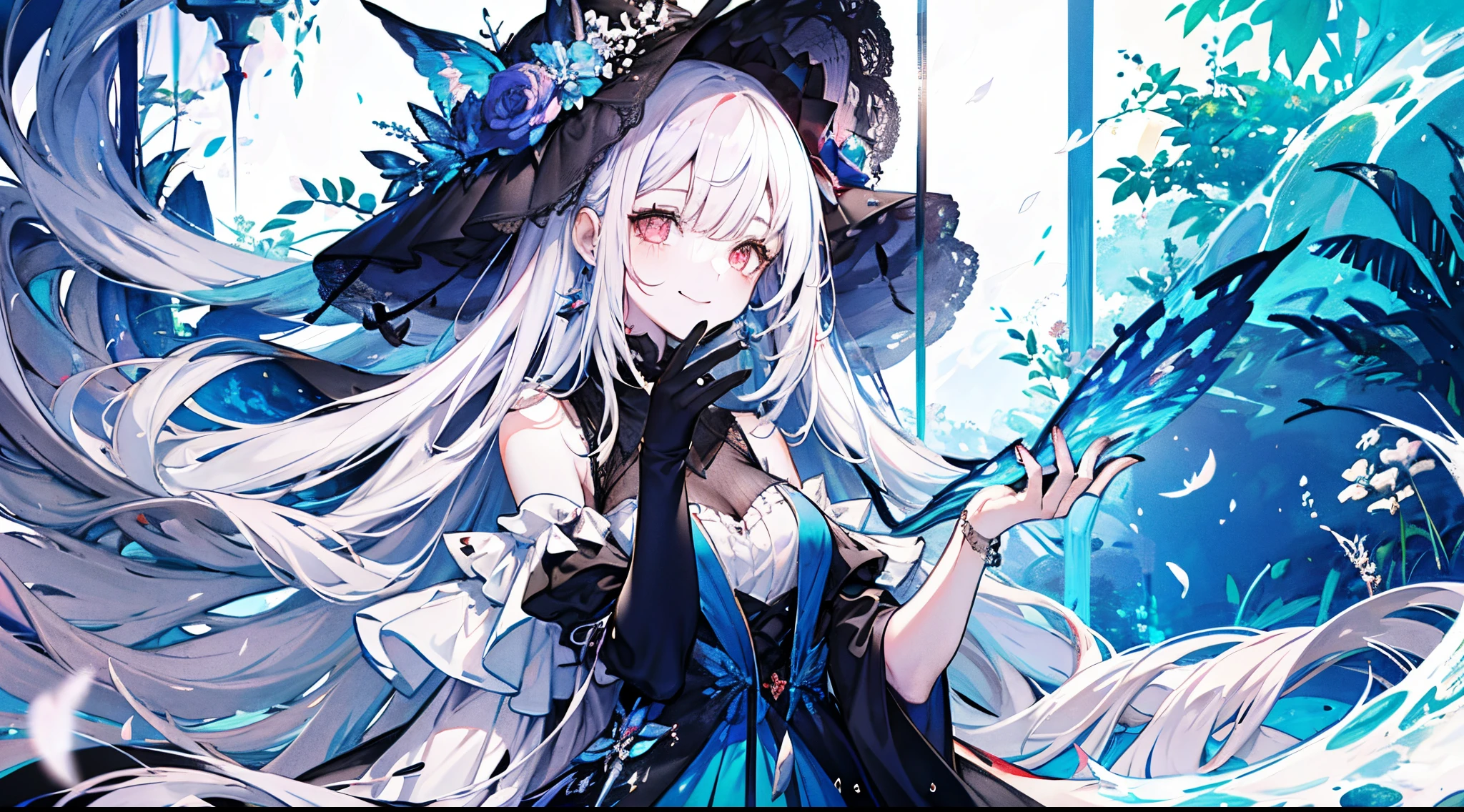 ((tmasterpiece:1.4,Best quality))+,(hyper-detailing)+,(Ultra-detailed eyes)+,(winged ears:1.5),
(cute girls),15year old,(dark red eye:1.15),Long gray hair,long braid,Bushy hair(wariza:1.2),pale-skinned,ssmile,a seductive smile
(She wears conservative blue, red and black dress,red pattern,Lots of fluff:1.5),(Black gloves:1.4)The sleeves are long,
Black earrings,merfolk,The corals,Menghua,gem jewelry,Ocean of fish and trees,Red witch hat,Conch headdress,harp,sing,fish flocks,Fishbone decoration
(Fishtail:1.1),
(dawn light:1.2),
(Thick black and white:1.16),(depth of fields:1.4),,Complicated details,