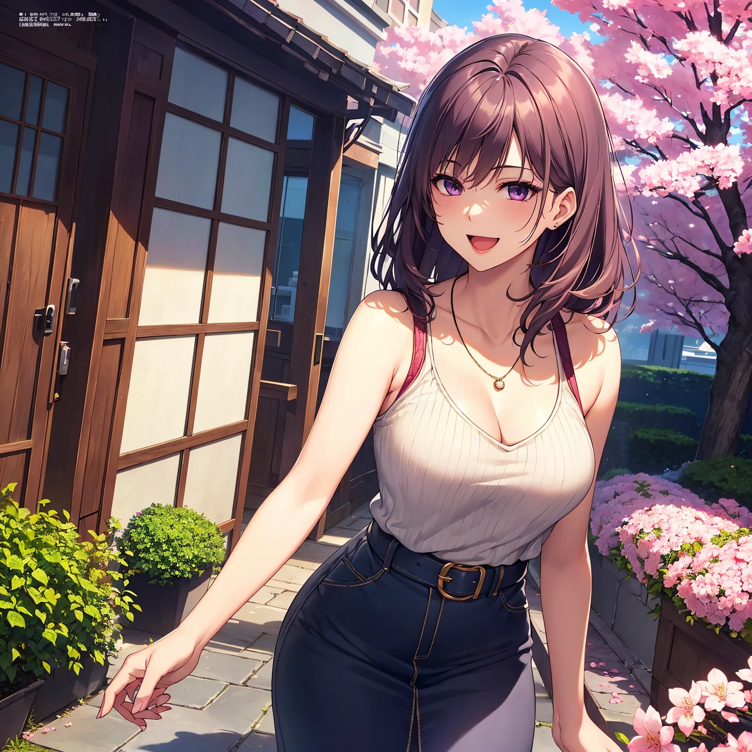 One Woman, alone, middle aged, Beautiful woman、I could see the whole body、 ((short hair)), ((Brown eyes, Beautiful eyelashes, Realistic eyes)), ((Detailed face, blush:1.2)), ((Smooth texture:0.75, Realistic texture:0.65, Realistic:1.1, Anime CG style)), Glamorous Body, Big Breasts, Dynamic Angle, Perfect body,  ((Purple transparent blouse, Red mini skirt))、(Hotel stairs)、the wind is strong、(Very embarrassing panic smile)、looked back、I can see her ass sticking out in front of me......、Angle looking up from the bottom of the stairs、 (((I can see your whole ass、Pink floral panties)))、((Tabletop, Highest quality, High resolution, Pixel Perfect,  4K,))), 