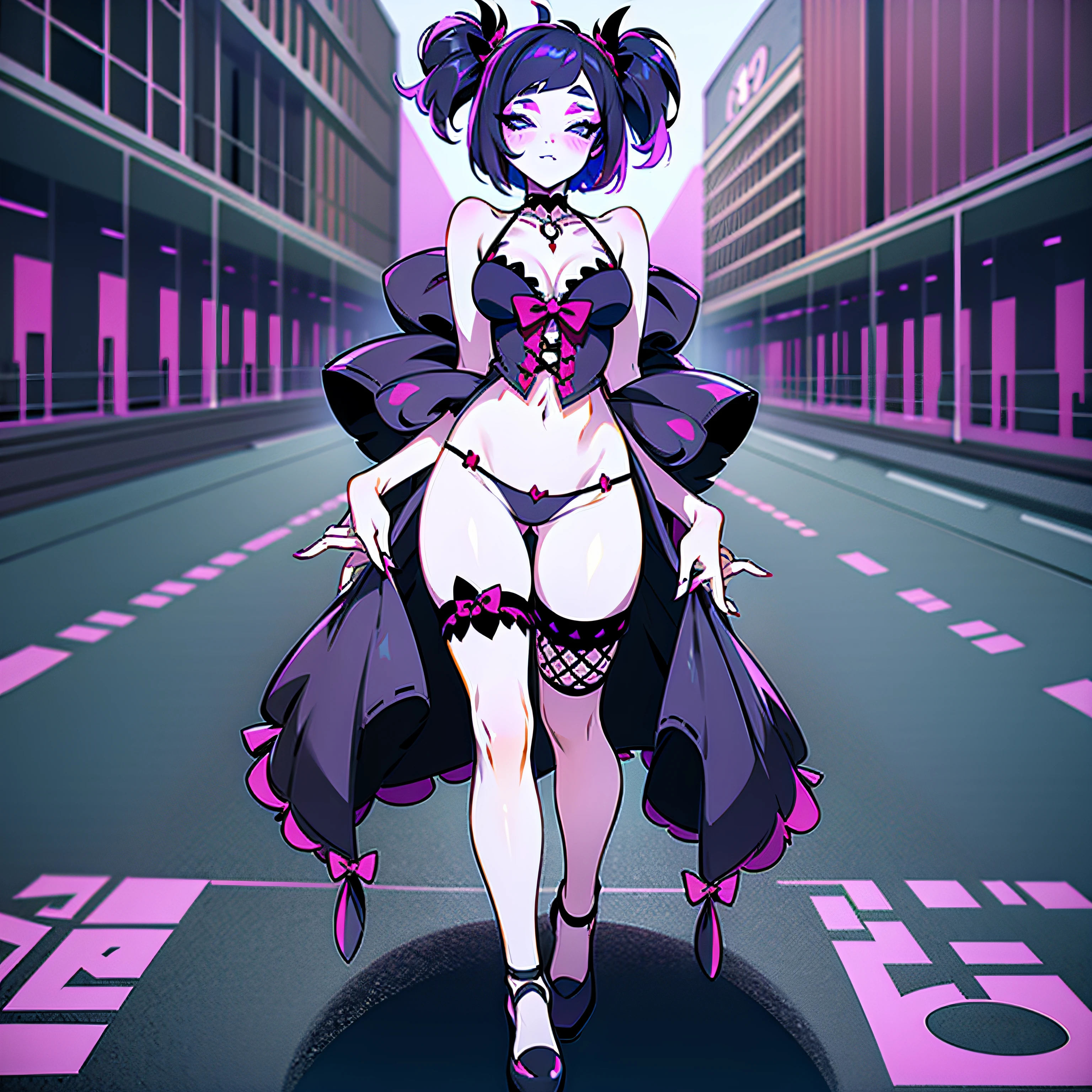 Muffet，jk style，bags under eyes,eyeliner,makeup，Full body standing painting，a beauty girl，street sex worker，Dress revealingly，Underwear exposed