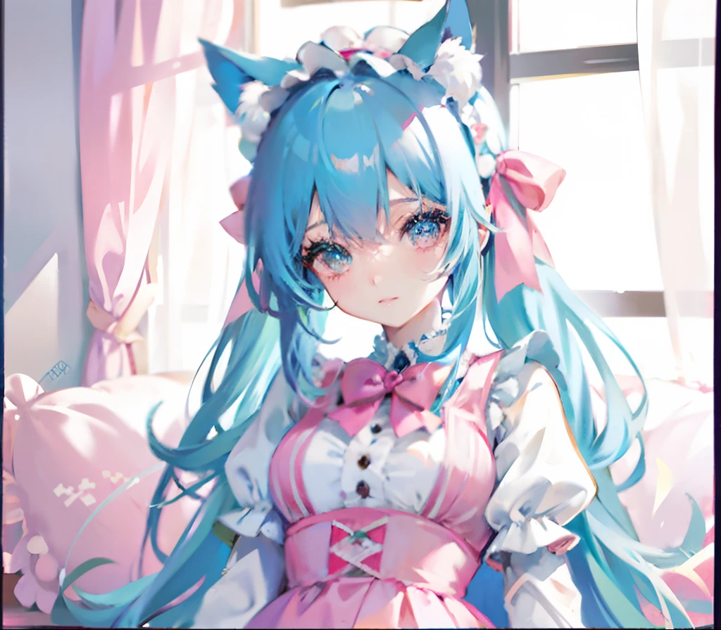 Anime girl with blue hair and pink skirt sitting on the bed, Very beautiful anime cat girl, beautiful anime catgirl, Cat ears anime girl, cute anime catgirl, anime cat girl, nightcore, mikudayo, Anime cat girl wearing maid outfit, anime cat, very beautiful cute catgirl, Girl with cat ears, Anime cute art style