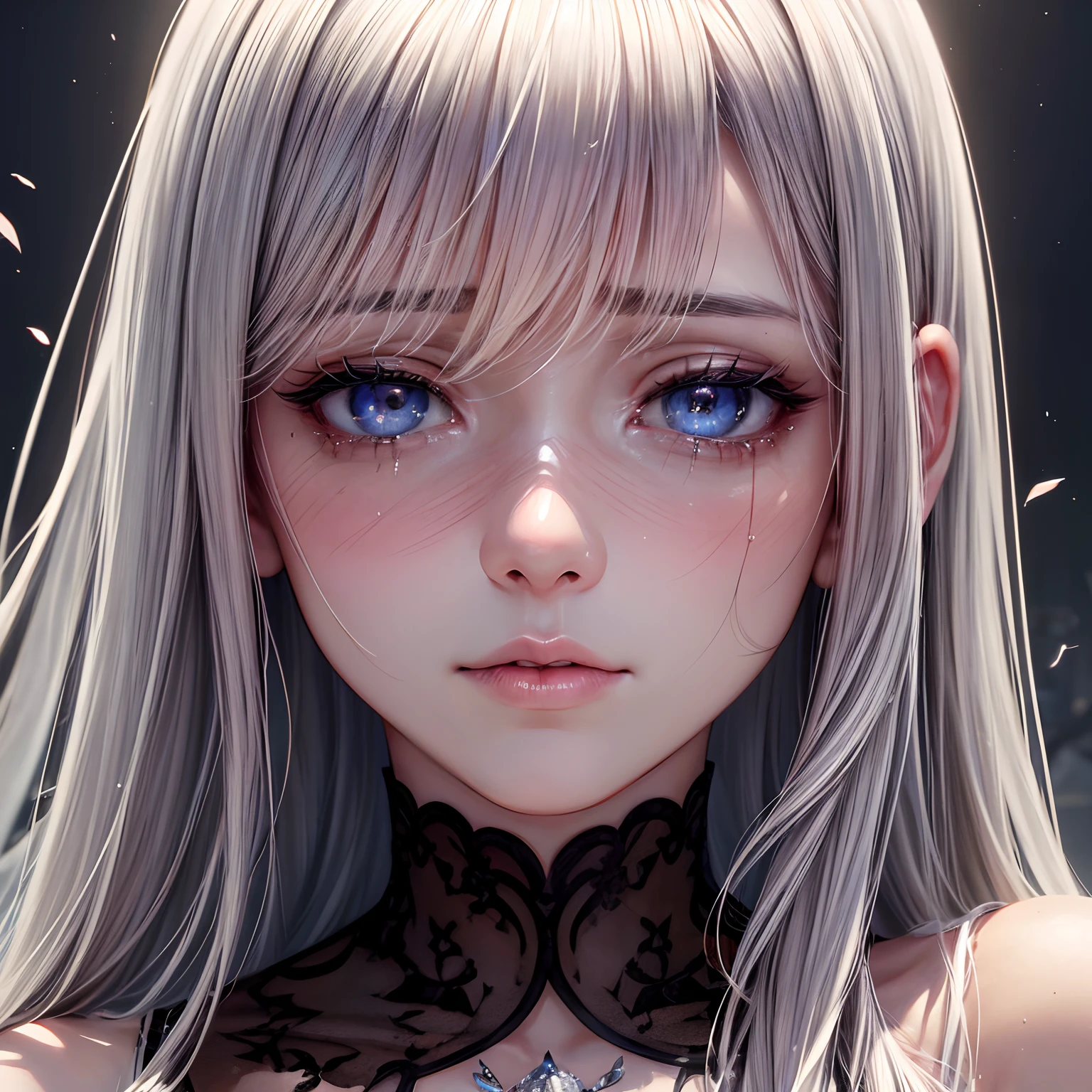 (best quality,4k,8k,highres,masterpiece:1.2),ultra-detailed,(realistic,photorealistic,photo-realistic:1.37),girl in love,beautiful detailed eyes,beautiful detailed lips,extremely detailed eyes and face,longeyelashes,sad expression,tears streaming down her face,wilted flowers in her hands,wounded heart,heart-shaped scars on her body,shattered dreams and hopes,grayscale,soft and diffused lighting