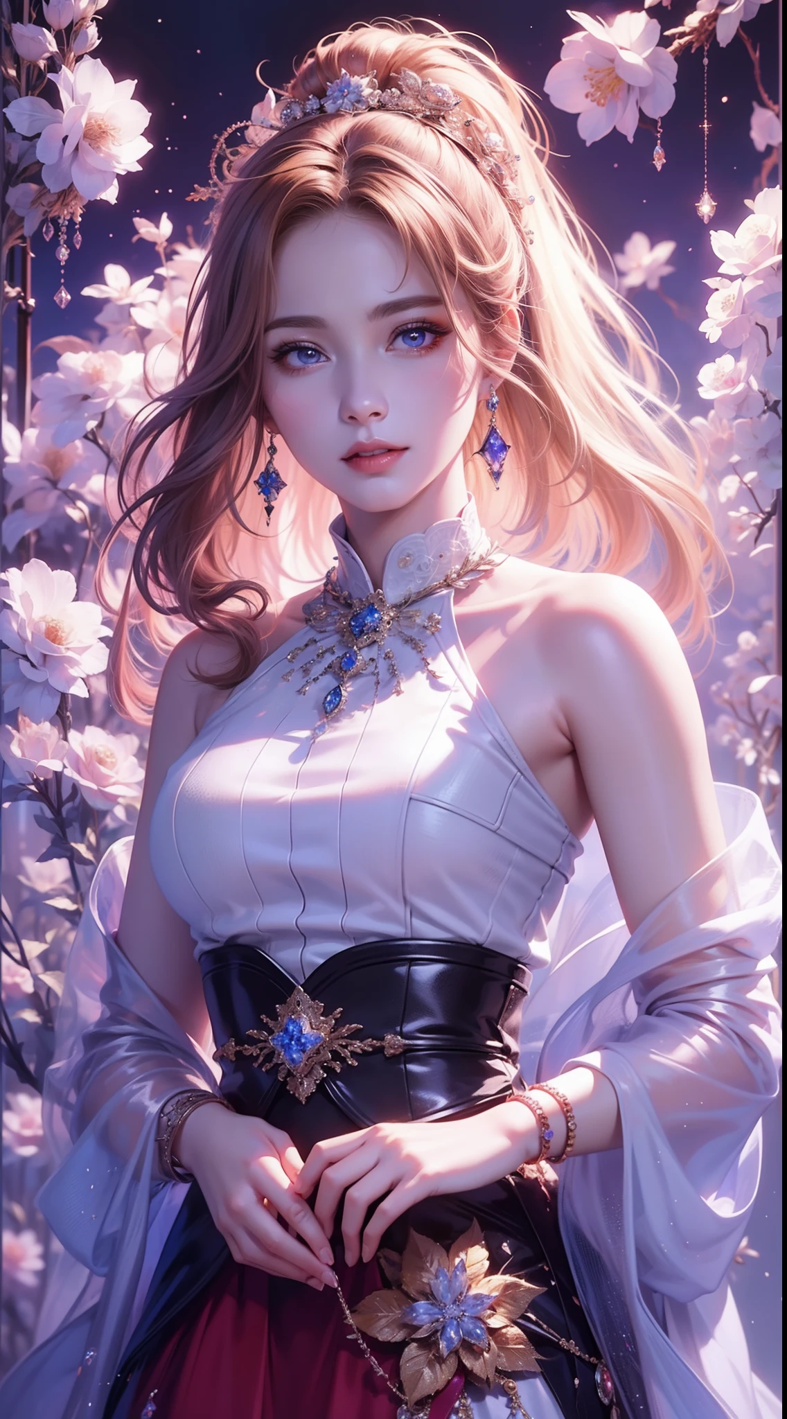 tmasterpiece,Highest high resolution,((themoon)),Dynamic bust of a beautiful aristocratic maiden,elegantly coiled brown chestnut hair,Purple clear eyes,Hair is covered with beautiful and delicate floral craftsmanship, Crystal Jewelry Filigree,Ultra-detailed details,upscaled,The Earth Rises。