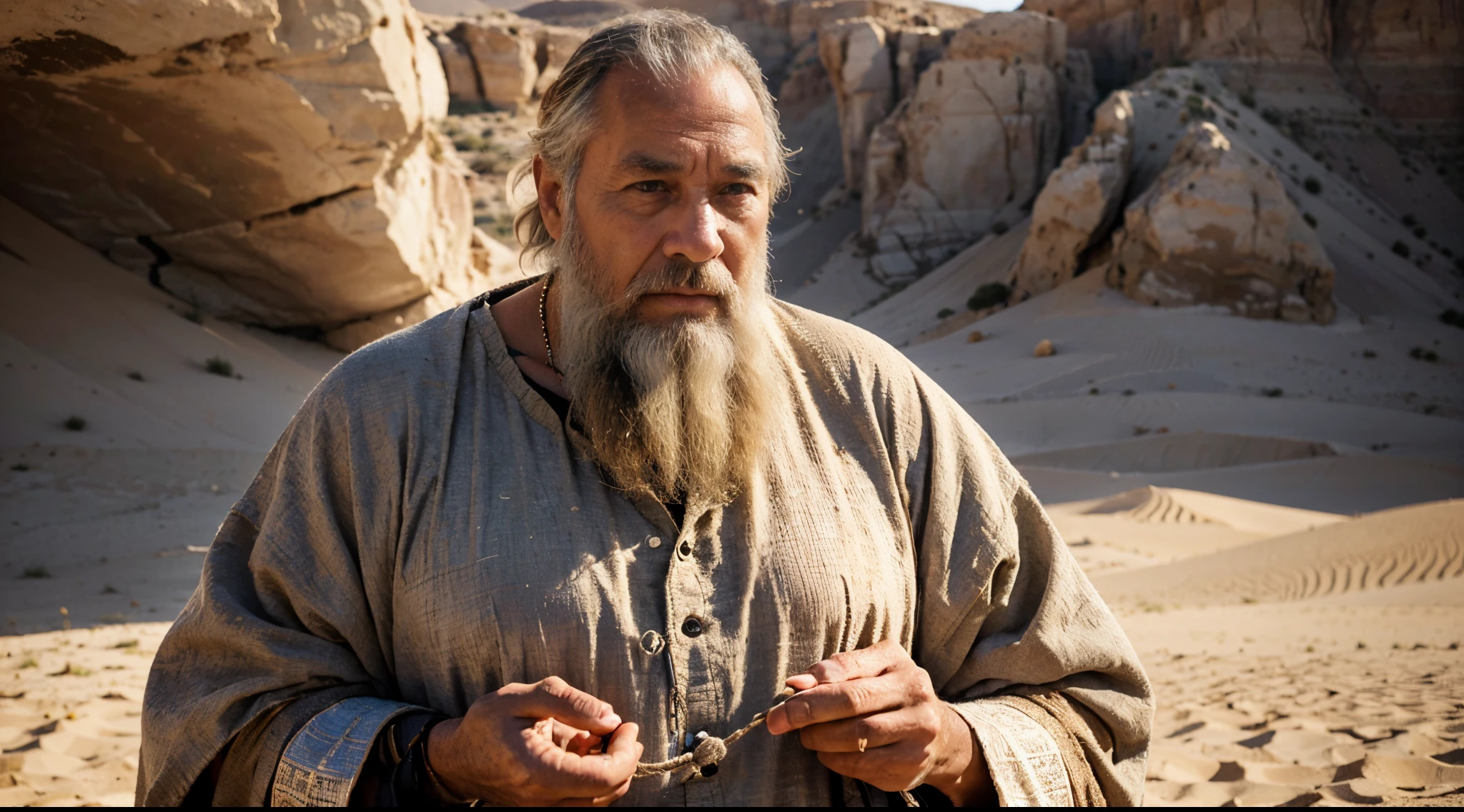 SeaArt Upscaling Robot Standard 10:04:30
(Job:1.1, biblical times:1.1) A man standing in an ancient biblical setting, reminiscent of the time of Job. (best quality,4k,8k,highres,masterpiece:1.2),ultra-detailed,(realistic,photorealistic,photo-realistic:1.37) The man has a dignified expression on his face, exuding wisdom and perseverance. He has a long white beard and wrinkled skin, portraying his age and wisdom. The clothing he wears is traditional ancient robes, composed of earthy tones and intricate patterns, reflecting the historical context. The scene is bathed in warm and soft lighting, highlighting the details of his face and clothing. The surroundings can include an arid desert landscape with sand dunes and distant mountains, emphasizing the solitude and endurance symbolized by Job's story.