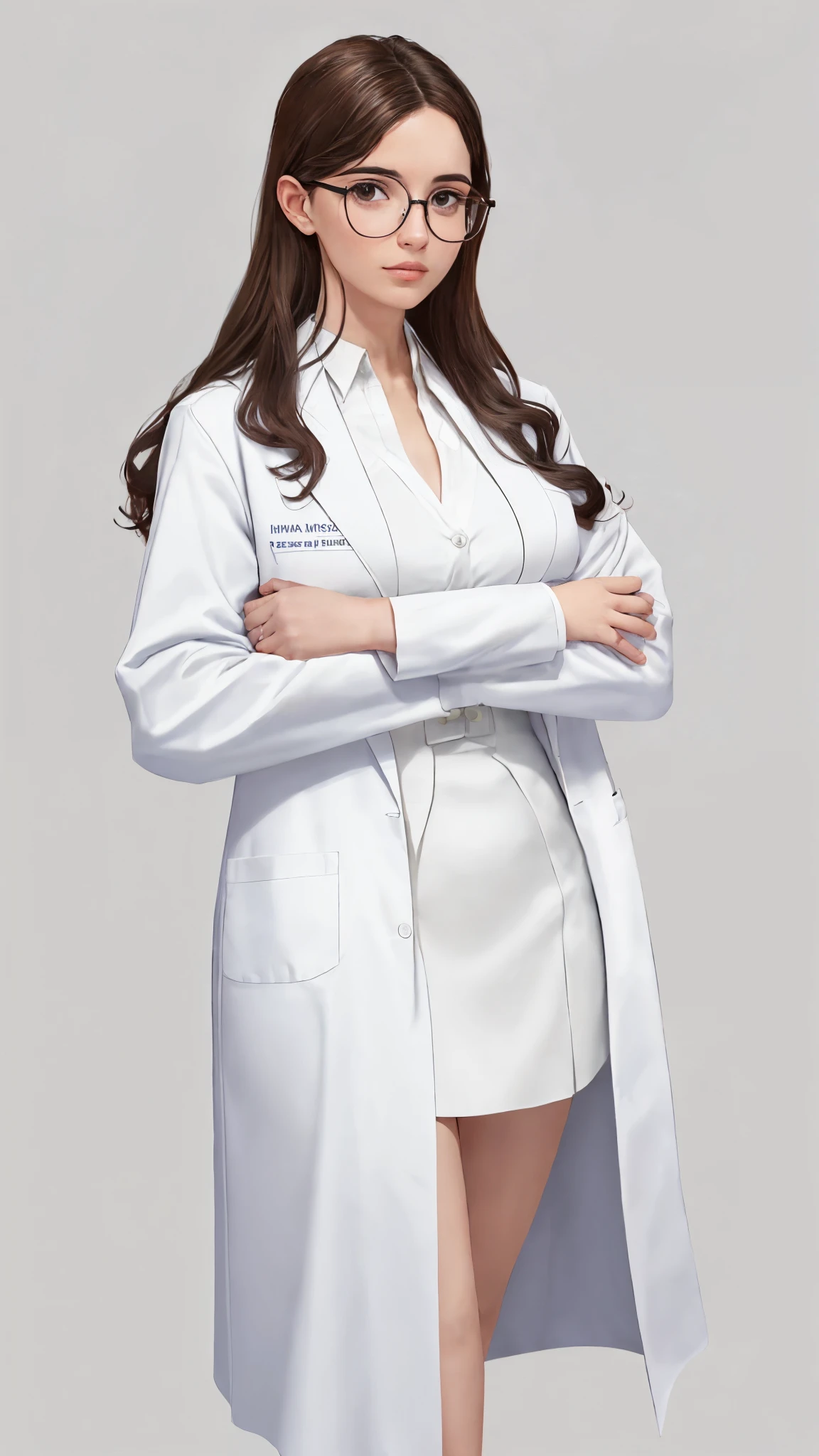 there is a woman with glasses and a white shirt posing for a picture, imagem de perfil, wearing lab coat and glasses, vestindo jaleco e blusa, inspired by Verónica Ruiz de Velasco, inspired by Gina Pellón, Adriana DXIM, inspirado em Maria Helena Vieira da Silva, Directed by: Nandor Soldier, by Gina Pellón