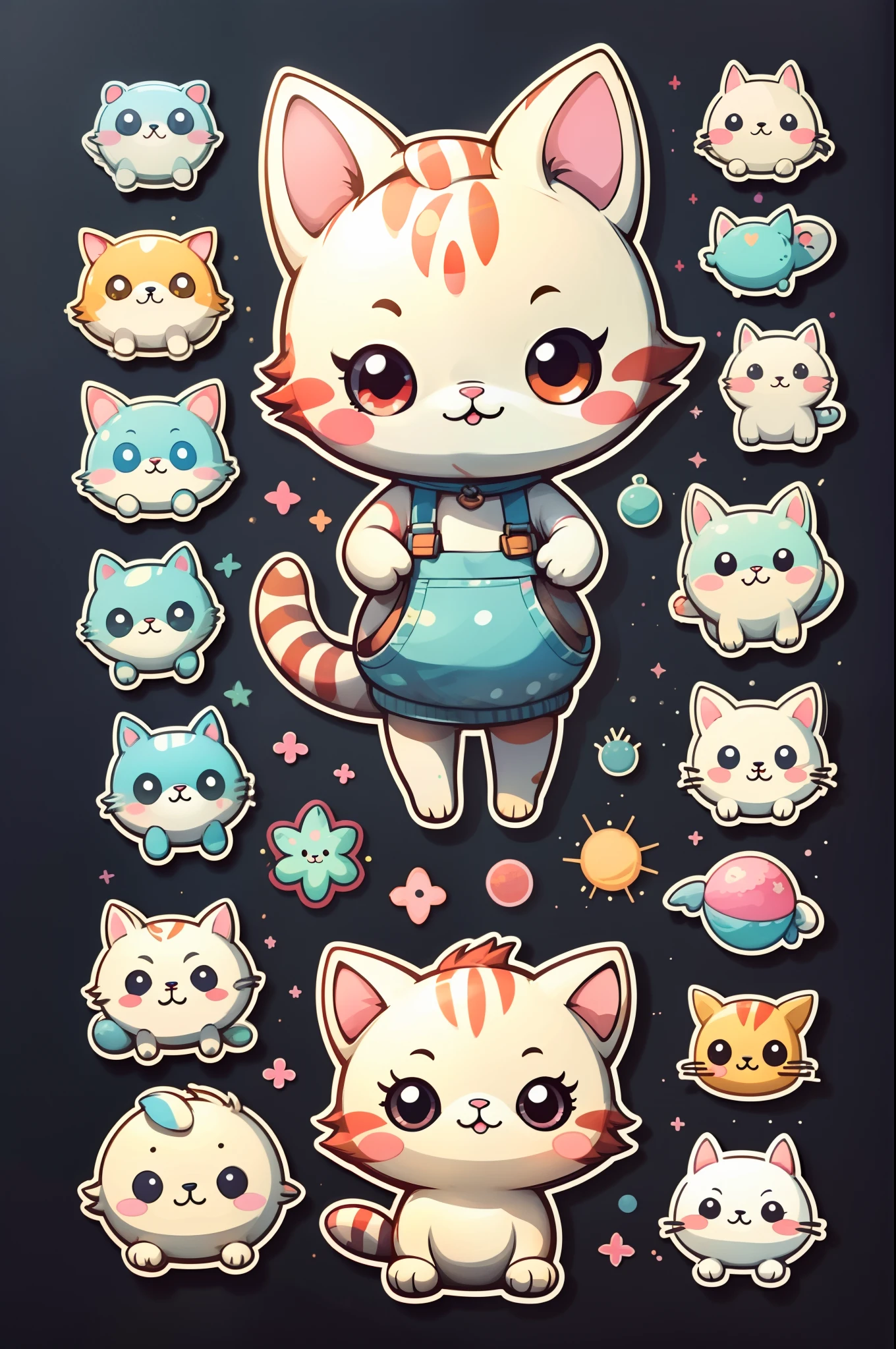 adhesive,1cat,cute,kawaii,cute,cute,chibi simple background,