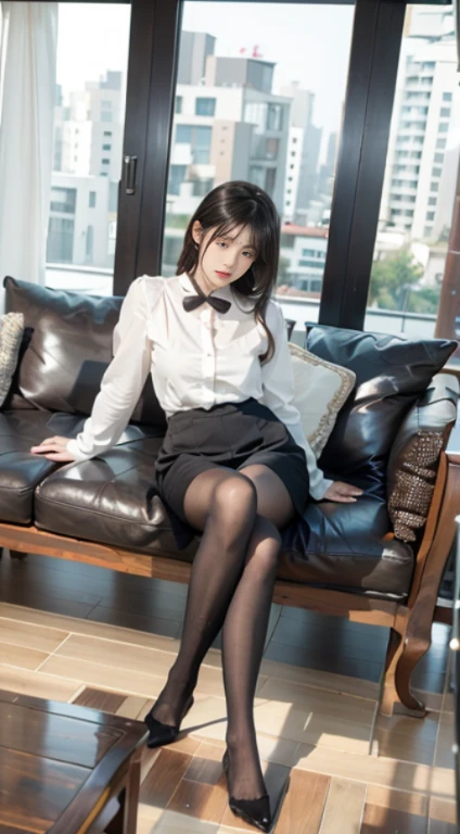 Professional Dress，100D black hip socks，blackstockings，black pantyhoses，Thick black stockings，Colossal tits，hip is cocked，super detailing，hyper HD,A high resolution,1080p,Anatomically correct，Acura，body coordination，Portrait photos，Delicatemakeup，slender thigh，Best quality, tmasterpiece, 超A high resolution, RAW photos, Beautiful and beautiful,deepshadow, (realistically:1.4), full-body composition, Striking perspective