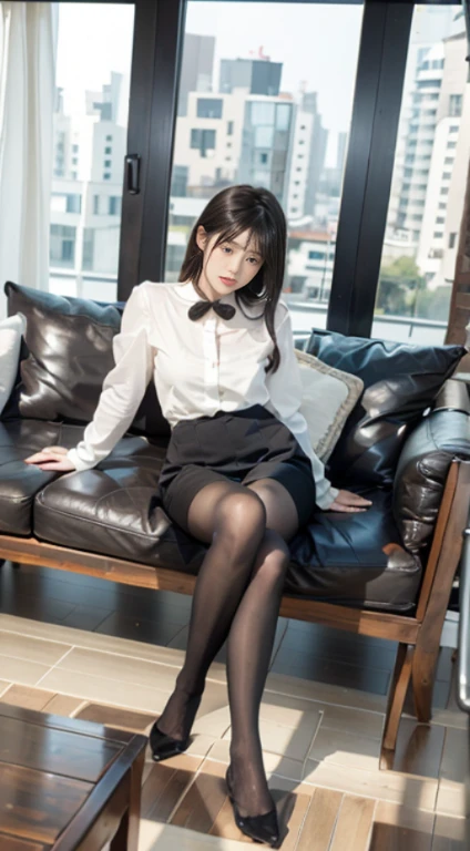 Professional Dress,100D black hip socks,blackstockings,black pantyhoses,Thick black stockings,Colossal tits,hip is cocked,super detailing,hyper HD,A high resolution,1080p,Anatomically correct,Acura,body coordination,Portrait photos,Delicatemakeup,slender thigh,Best quality, tmasterpiece, 超A high resolution, RAW photos, Beautiful and beautiful,deepshadow, (realistically:1.4), full-body composition, Striking perspective