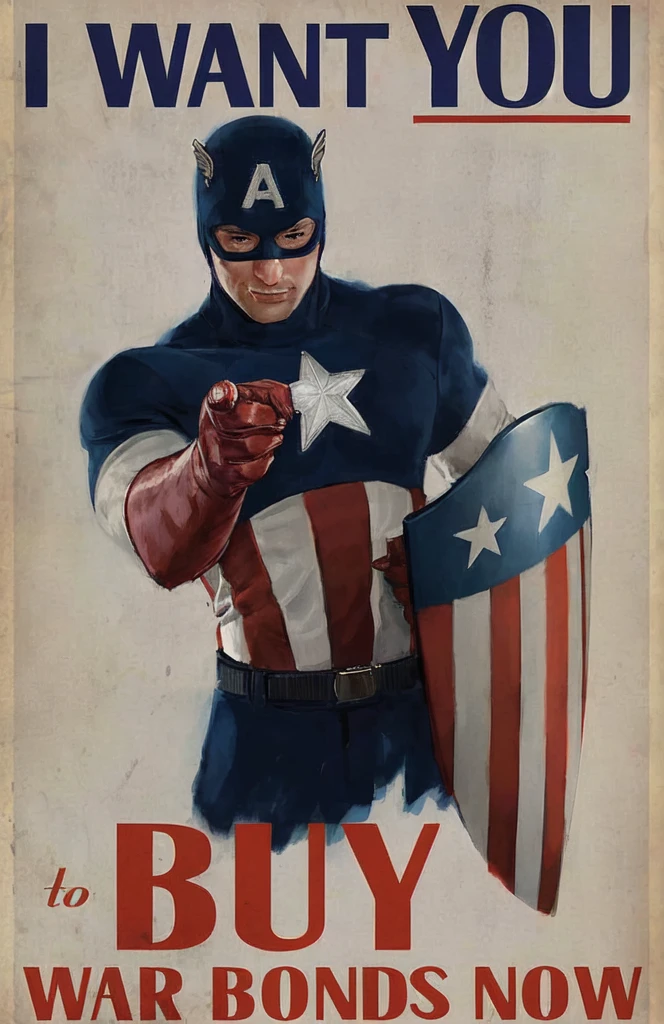 generate a 4:3 Japanese anime-style image of captain America pointing finger right towards you.