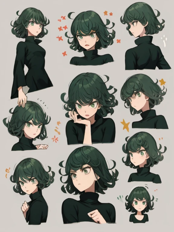 (master piece: 1.1), (tatsumaki), (fubuki), tatsumaki and fubuki, 2girls, 1cute girl, 9 tables, 9 poses and expressions, ((multiple poses and expressions)), detailed face, detailed green eyes, green hair, short hair, dress, shy, anime character, (christmas costume), christmas clothes, (wearing red hat on his head), (simple gray background)