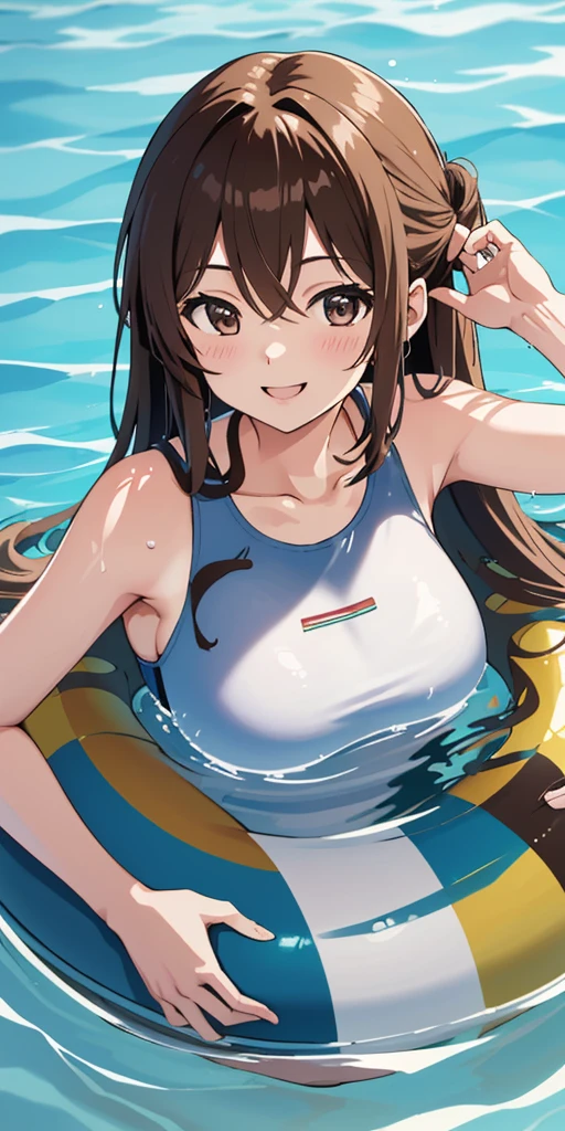 DRAGON BALL,kamehame_wave,kamehameha_kamehame_ha,tone,/(kantai_collection/),(((Having fun splashing around in the water at the beach))),in uniform,twintail_hair,closed_one_eye