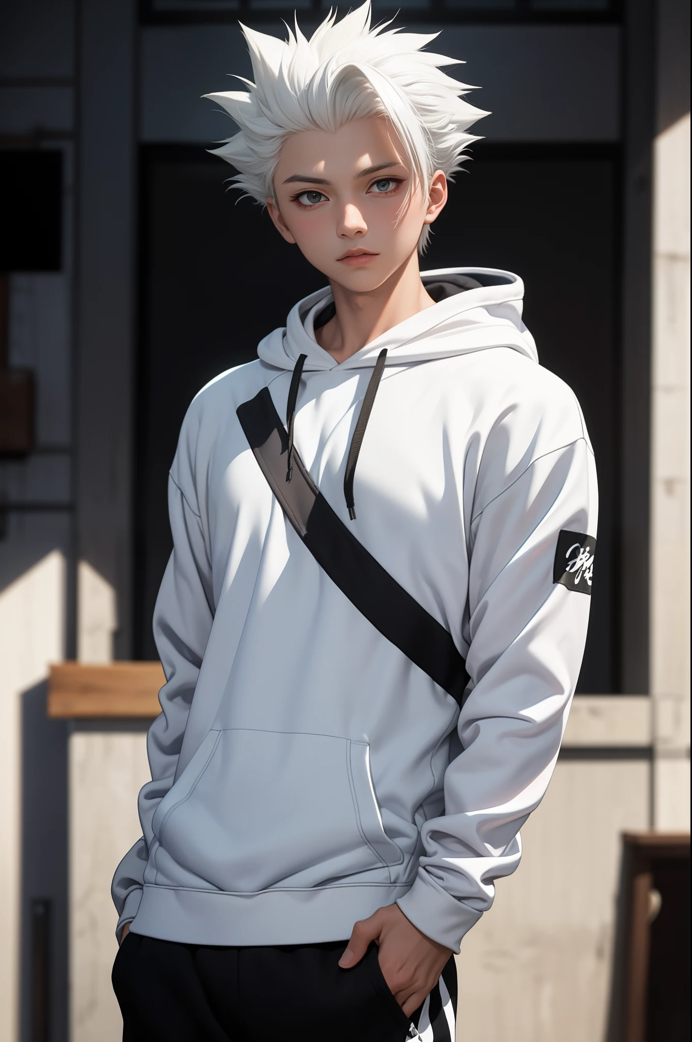 masterpiece, best quality, high quality, 1boy, solo, male focus, looking at viewer, upper body, hitsugaya_toushirou, wearing Streetwear Hoodie, dinamic lighting, blurry background