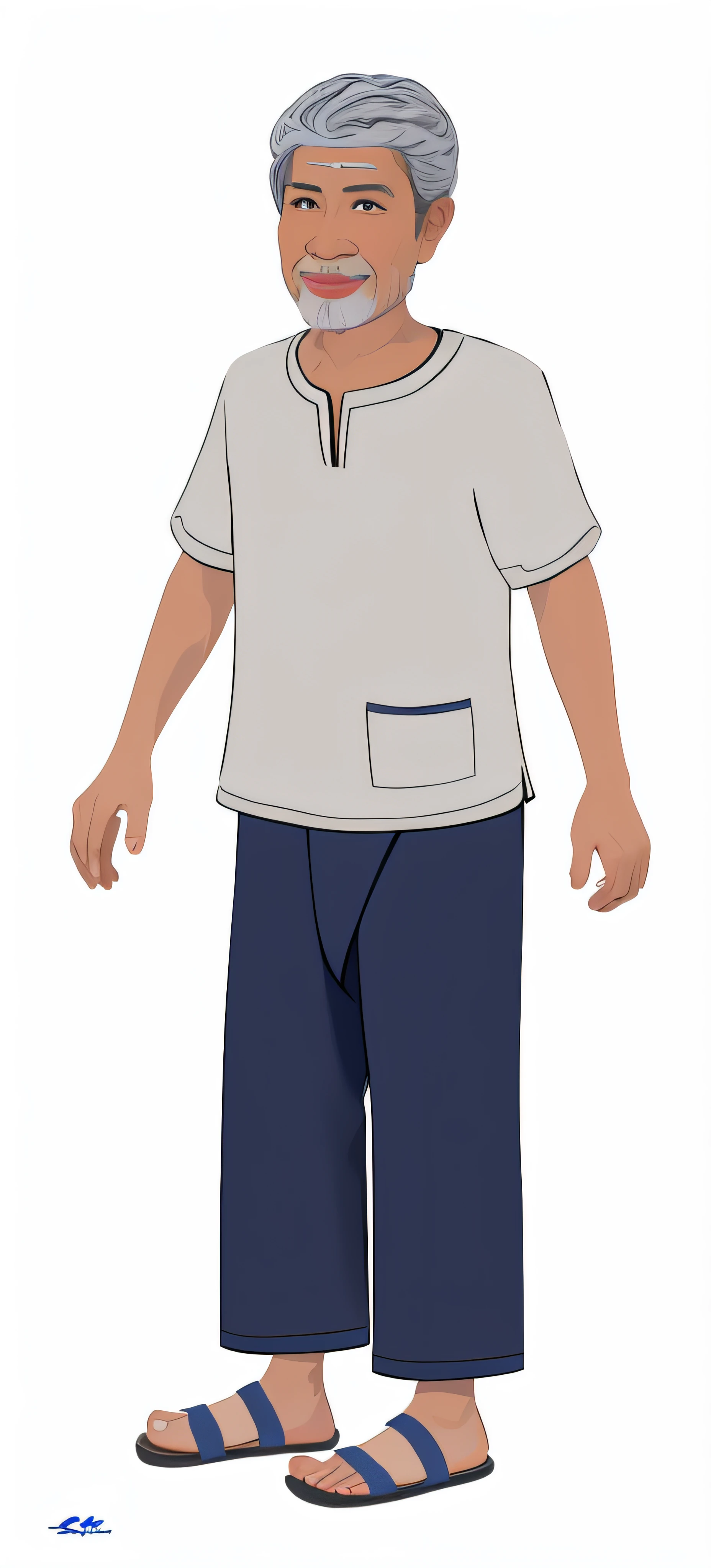 8K Ultra HD, highly detailed, super realistic, painting of handsome a Khmer old man with a white shirt and blue pants, full body with Khmer costume, beautiful image, full body portrait, Khmer old man lead character