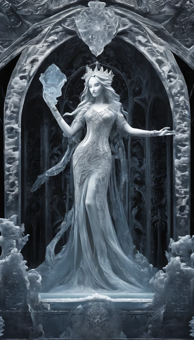 Ice sculpture , girl god of ice, dynamic pose