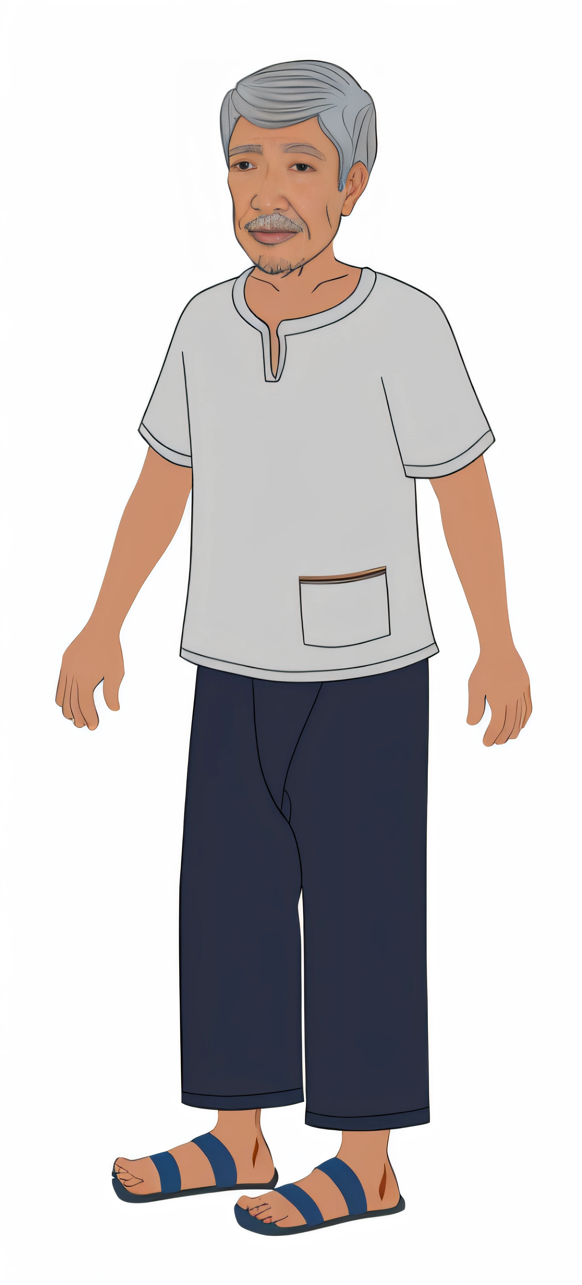 8K Ultra HD, highly detailed, super realistic, painting of handsome a thai old man with a white shirt and blue pants, beautiful image,