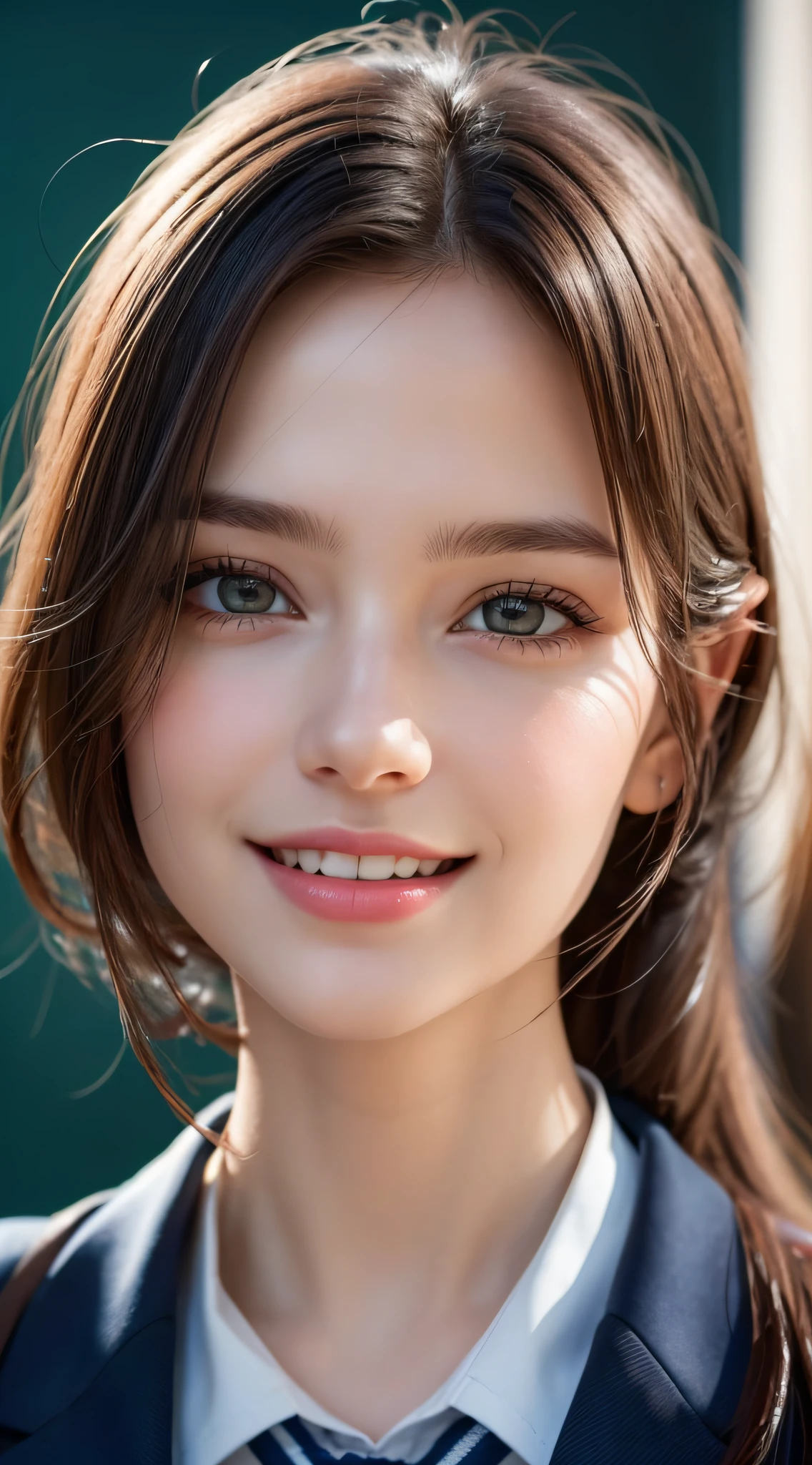 1girl, Extremely cute, Amazing face and eyes, (Beautiful lovely smile), (extremely detailed beautiful face), bright and shiny lips, keep staring at me, super beautiful, (school uniform:1.3), (Best Quality:1.4), (hyper quality), (Ultra-detailed), (hyper-realistic, Photorealsitic:1.37), Authentic skin texture, cextremely detailed CG unified 8k wallpaper, RAW Photos, professional photograpy, Cinematic lighting,