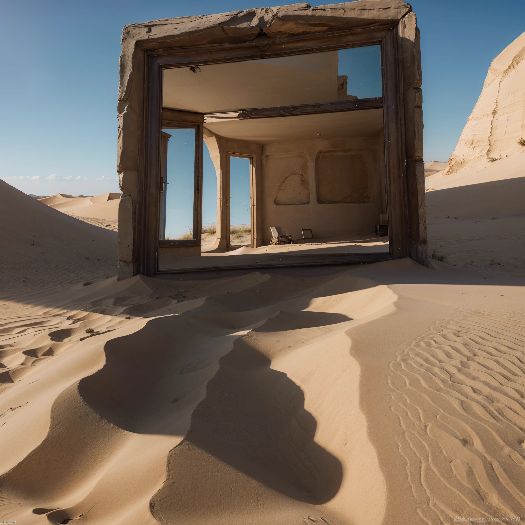 sand dune, mirrors, RAW photogr, ultra-realistic realism,purple grass