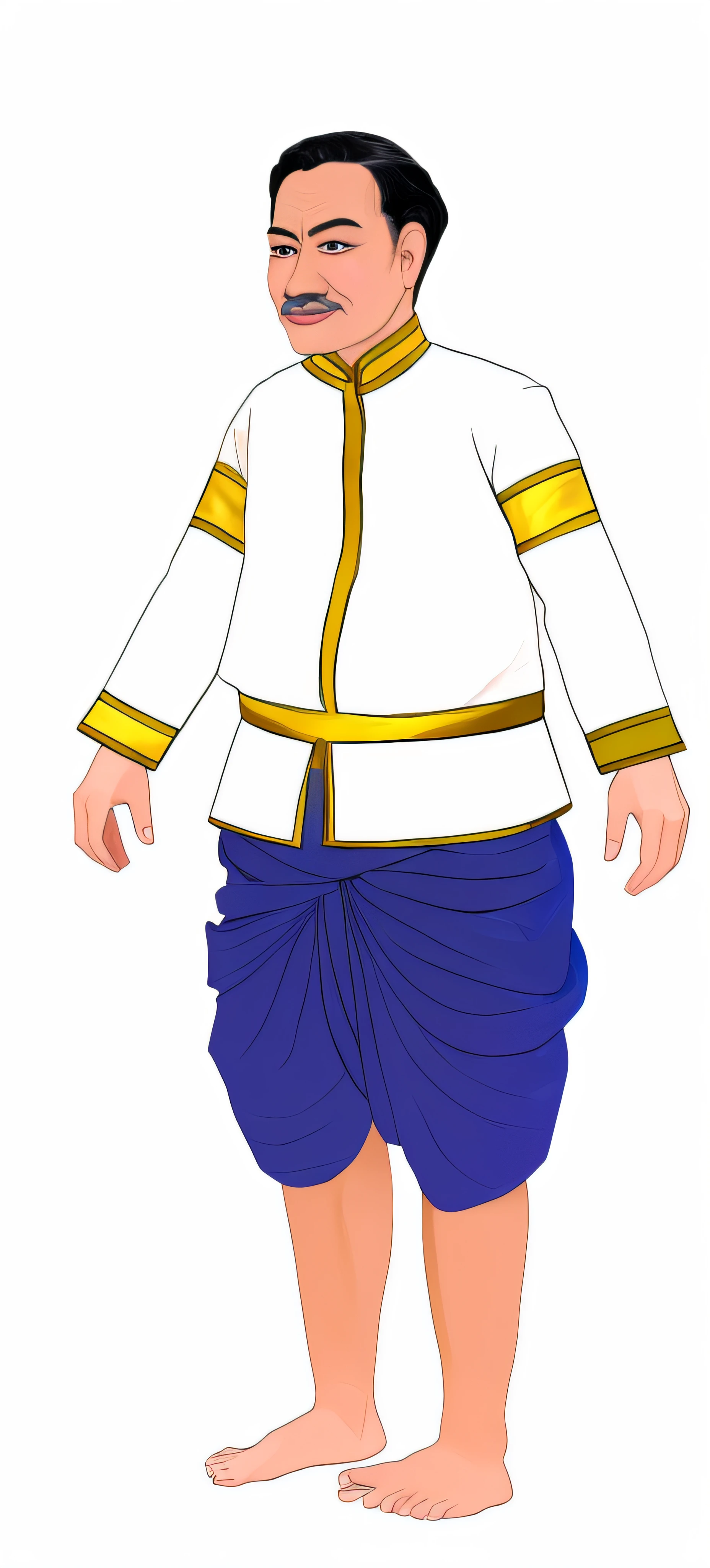 8K Ultra HD, highly detailed, super realistic, painting of a old Millionaire Khmer man with a old Khmer rich white shirt and a blue old Khmer pant, full body with Khmer costume, old Millionaire Khmer man lead character, beautiful image