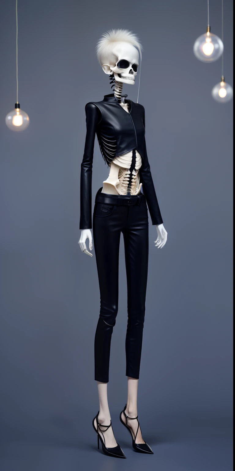 extremely thin woman, A thin body,Protruding sternum,The waist is very thin,The ribs are noticeable,Protruding ribs,The pelvic protrusion is very obvious,The pelvis is markedly elevated,White skin of the,thin shoulde,The waist is very thin,Very thin abdomen,Sunken abdomen,Delicate arms,skin and bones,Short hair details and face shape,Wear tight leather pants,Asia face,Body as thin as a skeleton,angry look,weeping,Face becomes thinner,Severe malnutrition