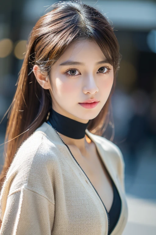 Best Quality Detail:1.2, realisitic, 8K UHD, hight resolution, 1girl in:1.2, The ultra-detailliert, High quality textures, intricate detailes, detaileds, Very detailed CG, High quality shadows, Detail Beautiful delicate face, Detail Beautiful delicate eyes, depth of fields, Ray traching, in her 20s, Pretty Kpop Girl, Korean Urzan Face:1.1, Slender face, ulzzang -6500-v1.1:0.6, pureerosface_v1, gloweyes, teak, Glossy lips, perfectbody, a choker、cleavage of the breast、 Brown hair、poneyTail:1.1, Street, Particle,  look at viewr, Photorealsitic:1.4, ultra-detailliert, photos realistic, 4K 8K UHD Full Color RAW Photos, Fuji Film(Medium format:1.2), Hasselblad:1.2, Carl zeiss:1.1, Incredible dynamic range photography(UTIL_Art by Smoose-768:1.1), hight resolution, High pixel count, clear details, crisp image, Natural color reproduction, Noise Reduction, High fidelity, qulity, Software Improvements, Upscaling, Optimized algorithms, Pro-level retouching、((Shibuya, tokyo prefecture))、On the way to shopping、((Fashionable clothes with a very high design))、Casual Tracksuit: Sporty and casual tracksuit、Fashionable style