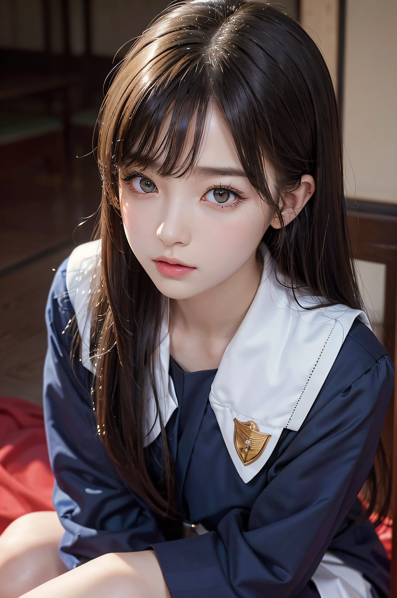 (Raw photo:1.2), (Photottorial,:1.4), a beautiful detailed girl, extremely detailed eye and face, beatiful detailed eyes, Ridiculous, unbelievable Ridiculous, huge filesize, ultra-detailliert, hight resolution, ighly detailed, best qualtiy, masuter piece, , Kemomimi, ((Japan Girls' High School Uniform)),, ighly detailed, UHQ, unification, 8k wallpaper, magnifica, finely detail, masuter piece,, best qualtiy, Highly detailed UHQ uniform 8k wallpaper, Light on the face、电影灯光、 girl、((dynamicposes))、(half)、(panthyhose、、、、)、(Sit on your legs with your knees bent))、shorth hair、long neck、Put your ears out、bangss、big eye、Lashes、cute little、a very cute