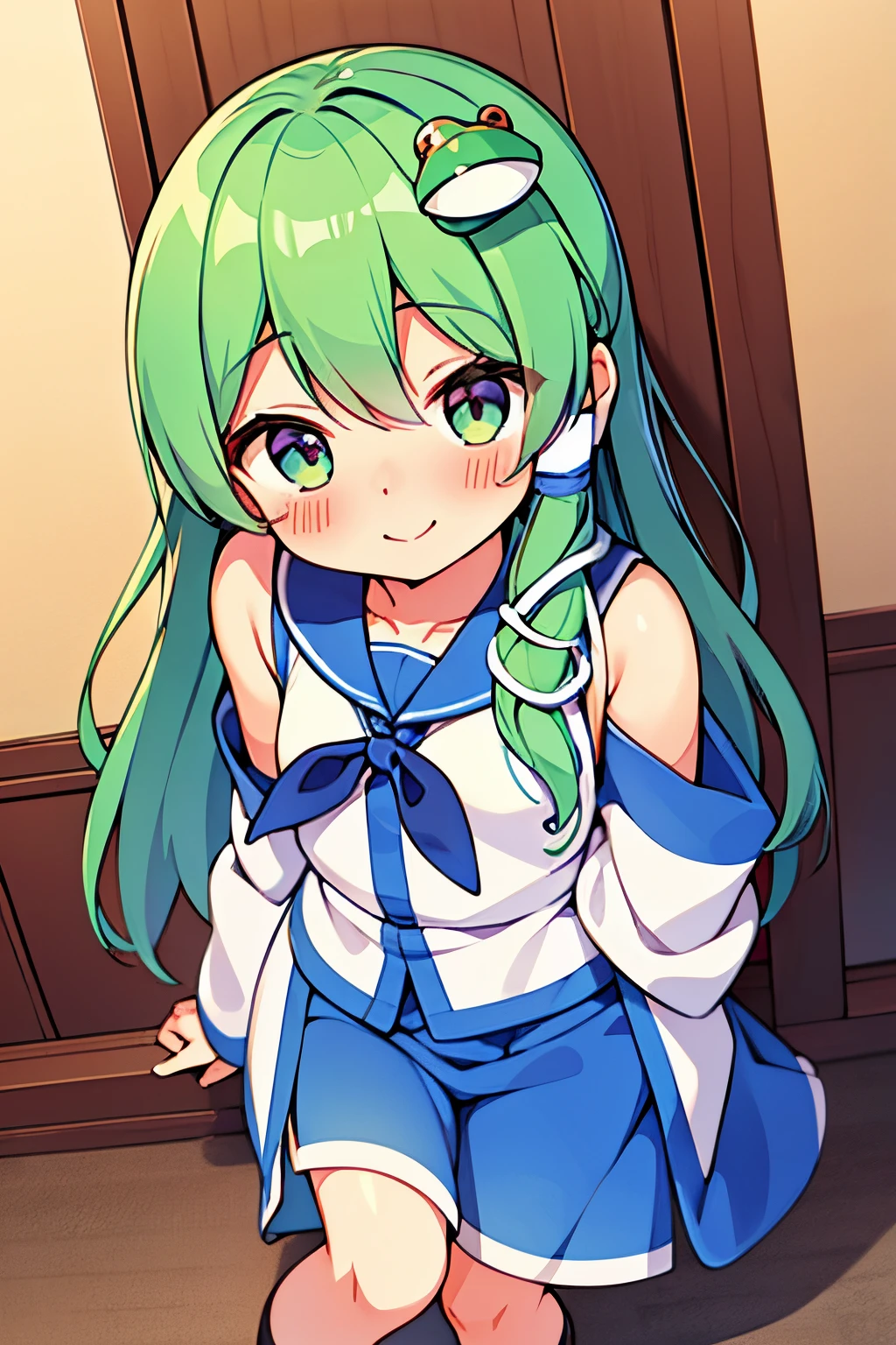 kochiya sanae、美丽的面容、cute little、blushed face、A smile、Highlights in the eyes、petite body type、shrines