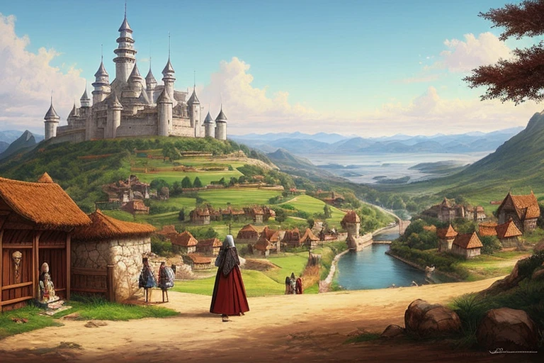 A distant kingdom in a medieval setting,art conception,desenho